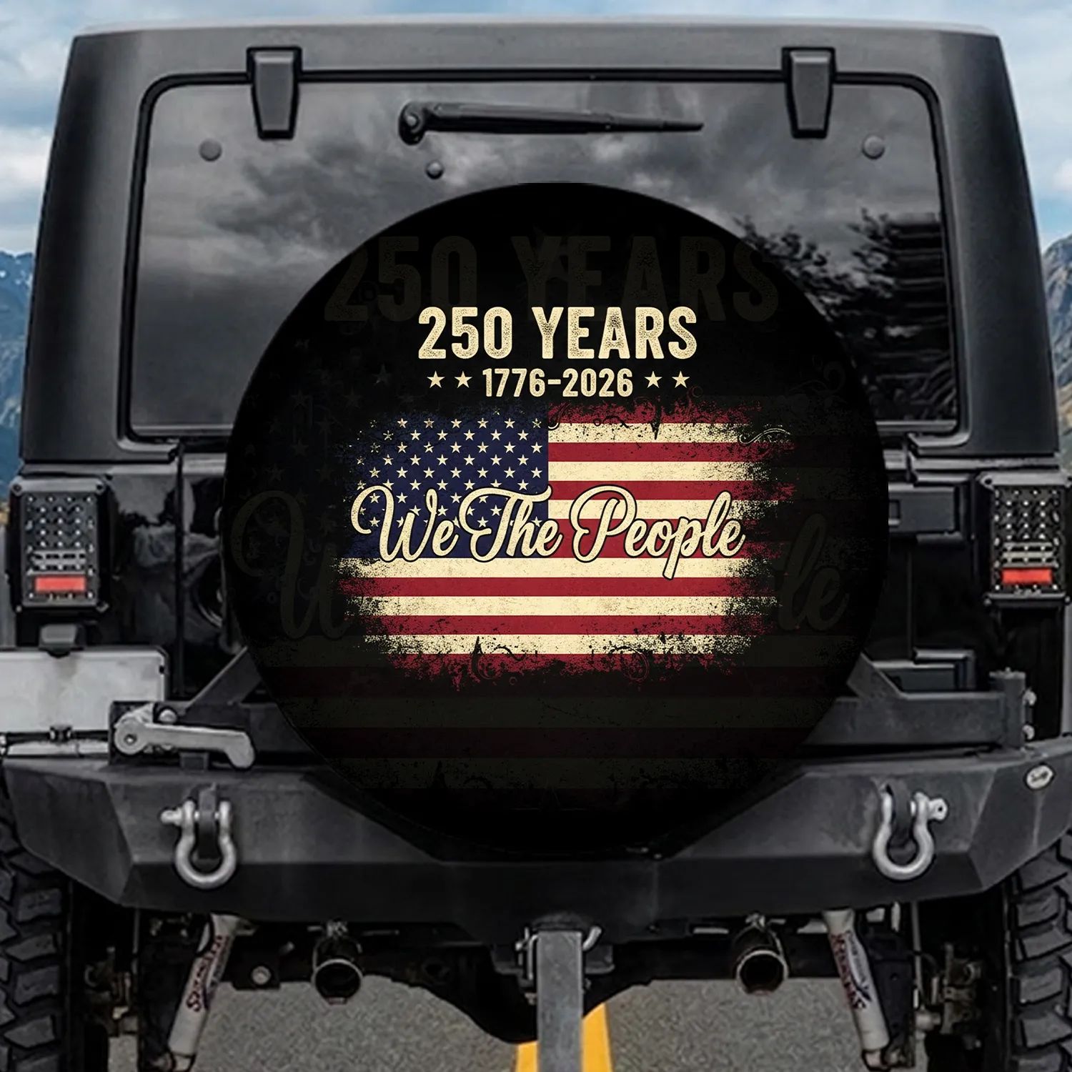 Distressed American Flag We The People 250 Years 1776-2026 - USA 250th Independence Day Spare Tire Cover - 1