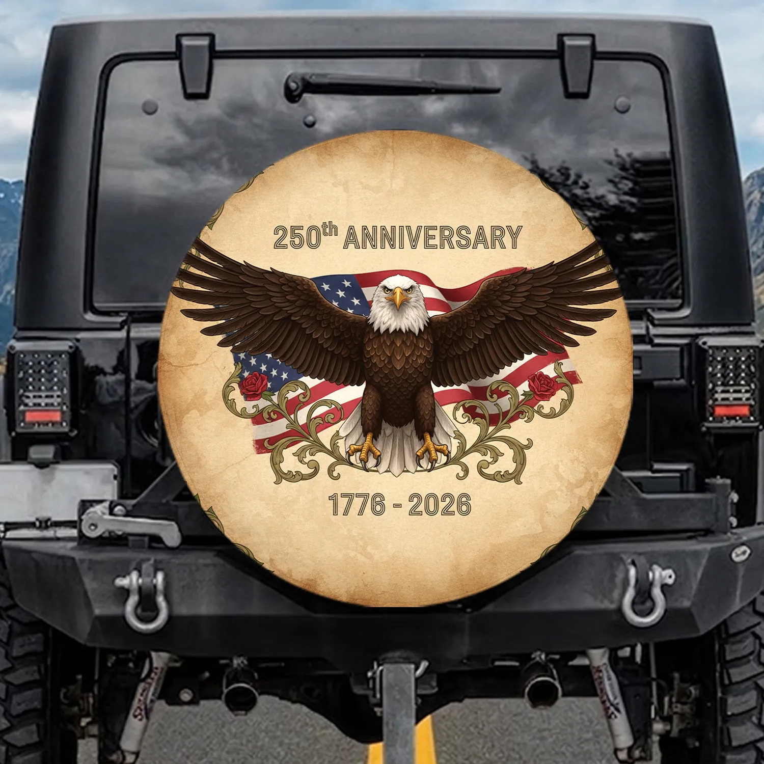 Bald Eagle American Flag 1776-2026 - USA 250th Anniversary Independence Day Spare Tire Cover - 1