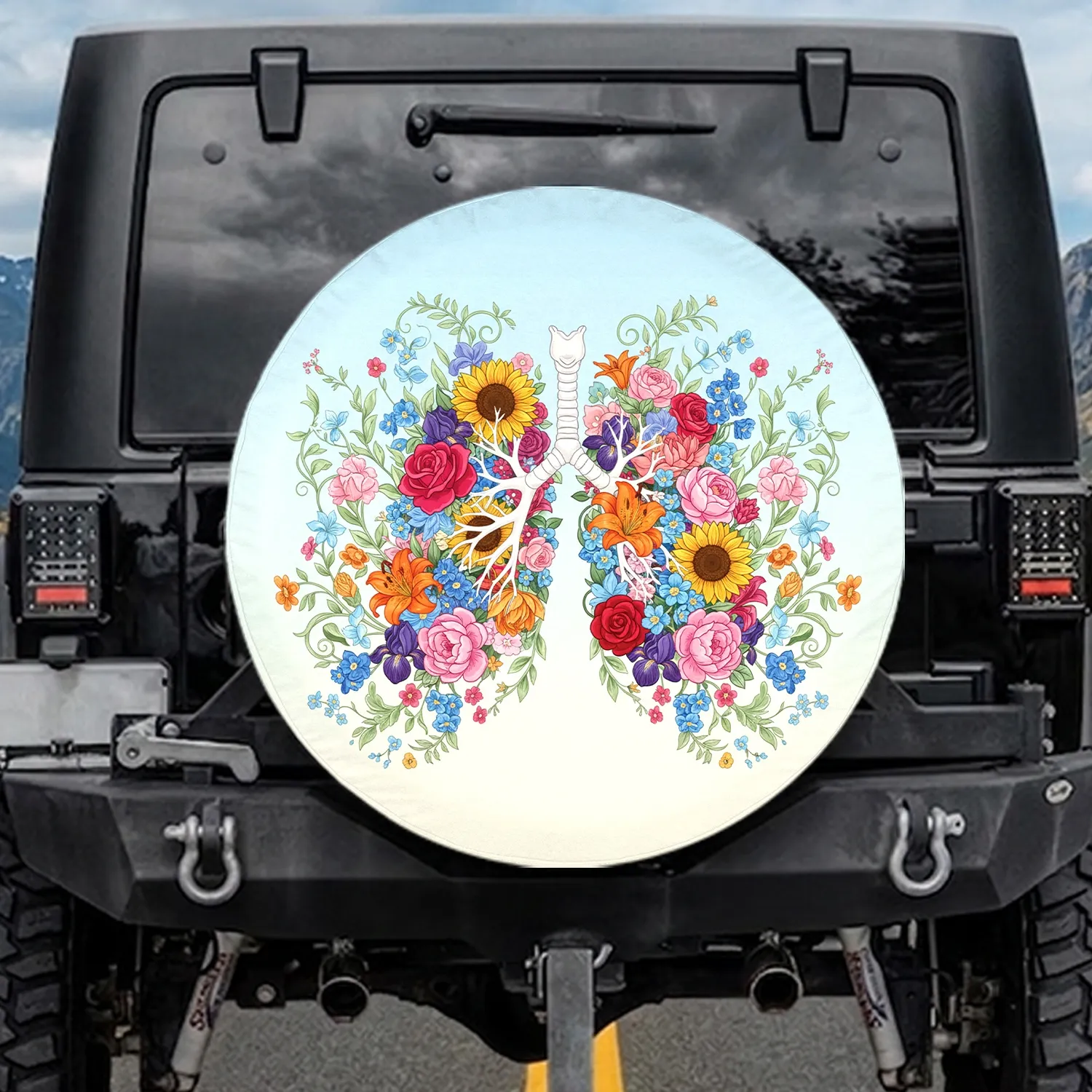 Vibrant Colorful Floral Lungs Organic Botanical Nature - Wellness Enthusiast Decor Gift Spare Tire Cover - 1