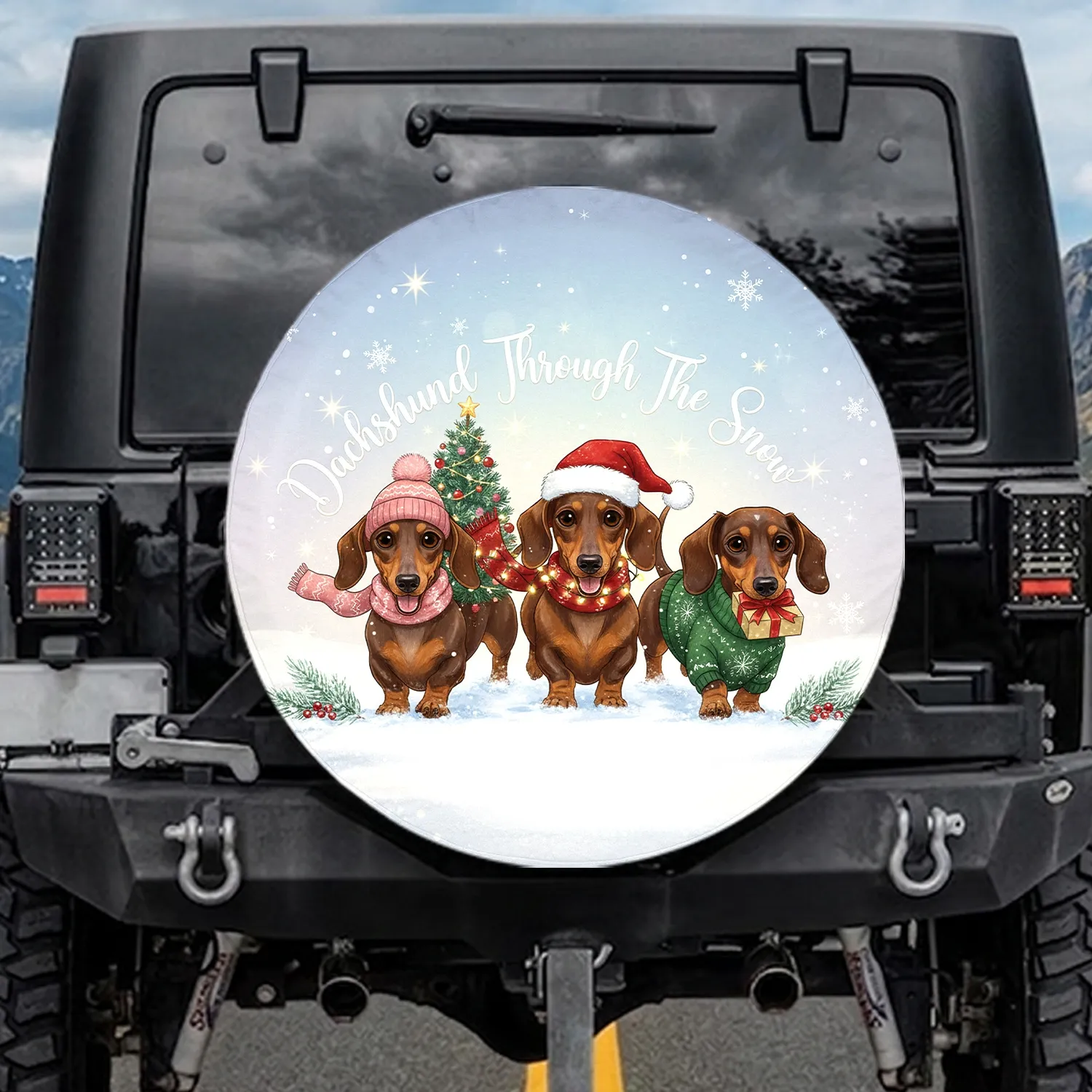 Dashshund Through The Snow Christmas Dachshunds Winter Scene Holiday Gift for Dog Lover Spare Tire Cover - 1