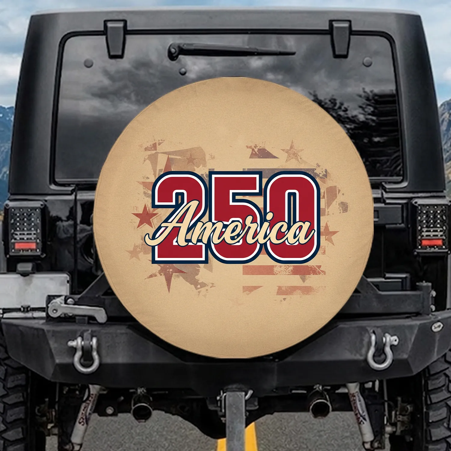 250 America Patriotic Weathered Stars Stripes - USA 250th Anniversary Independence Day Spare Tire Cover - 1