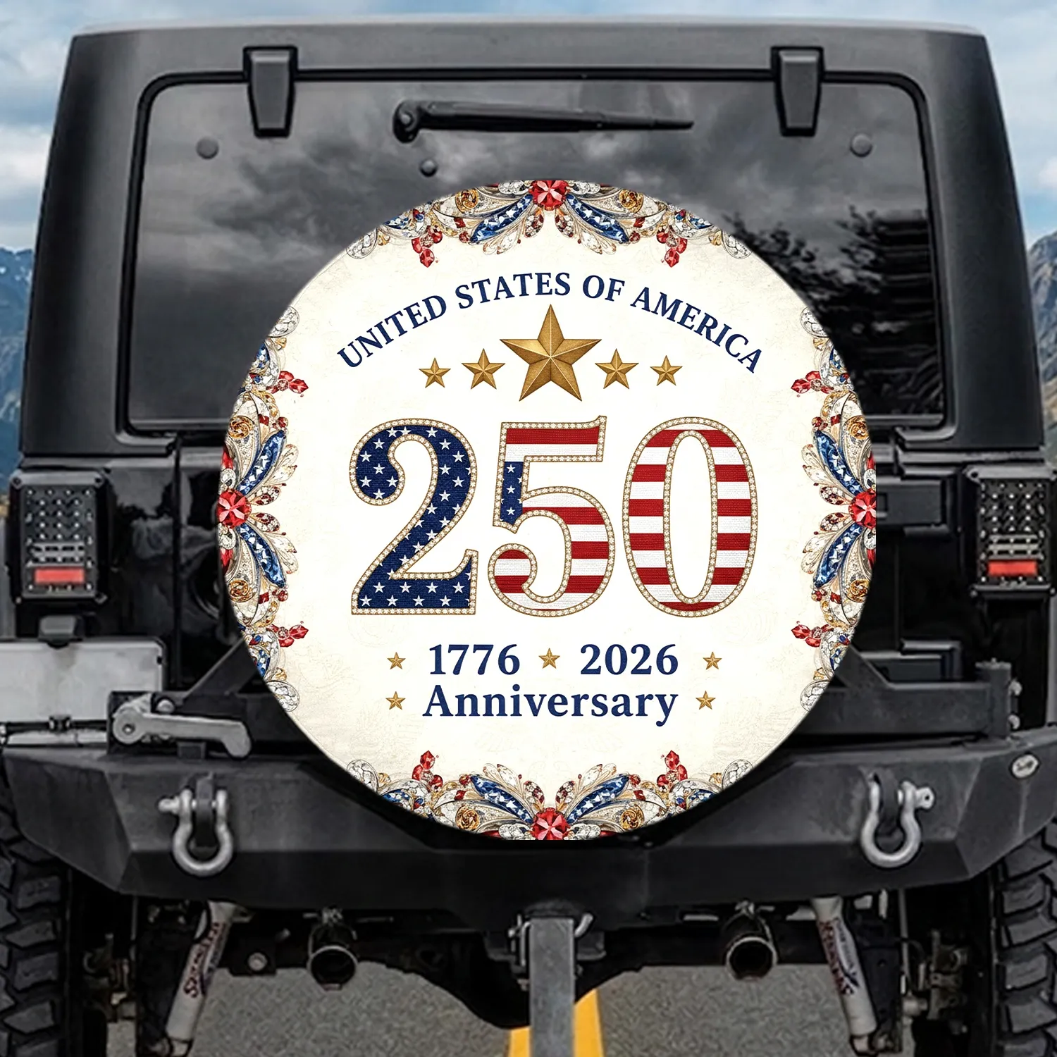 250 United States Anniversary 1776-2026 Stars Stripes Jewels Independence Day Spare Tire Cover - 1