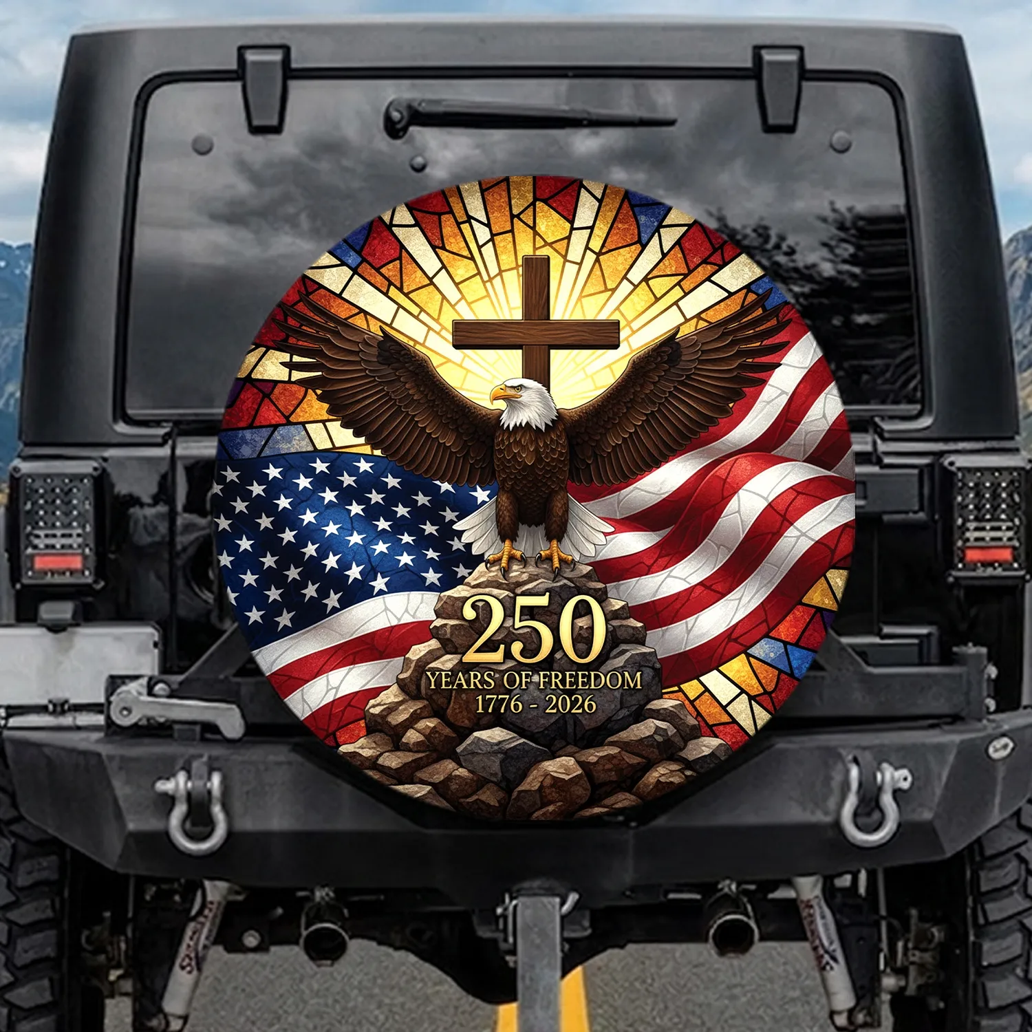 Bald Eagle American Flag 250 Years Freedom - USA 250th Anniversary Independence Day Spare Tire Cover - 1