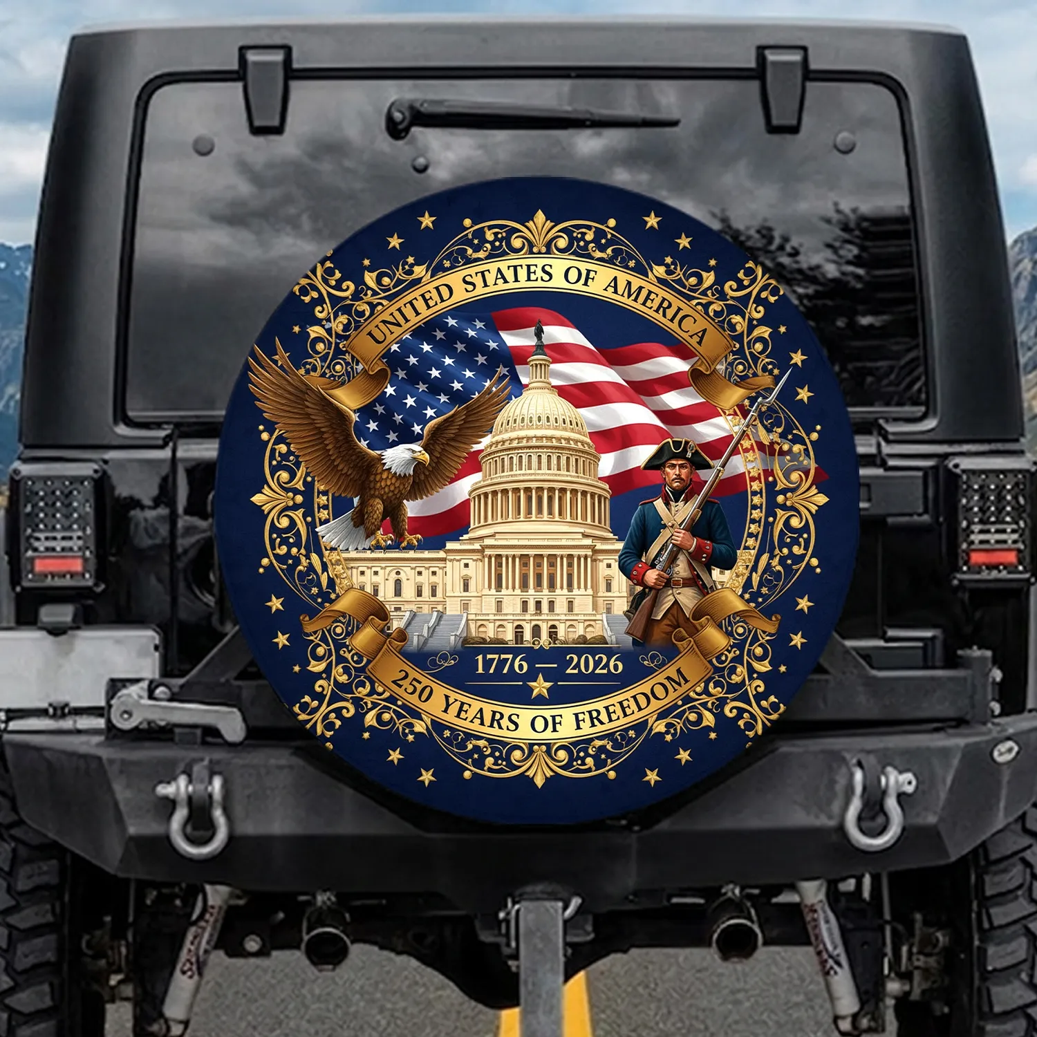 American Flag US Capitol Eagle Minuteman 1776-2026 - 250 Years of Freedom Spare Tire Cover - 1
