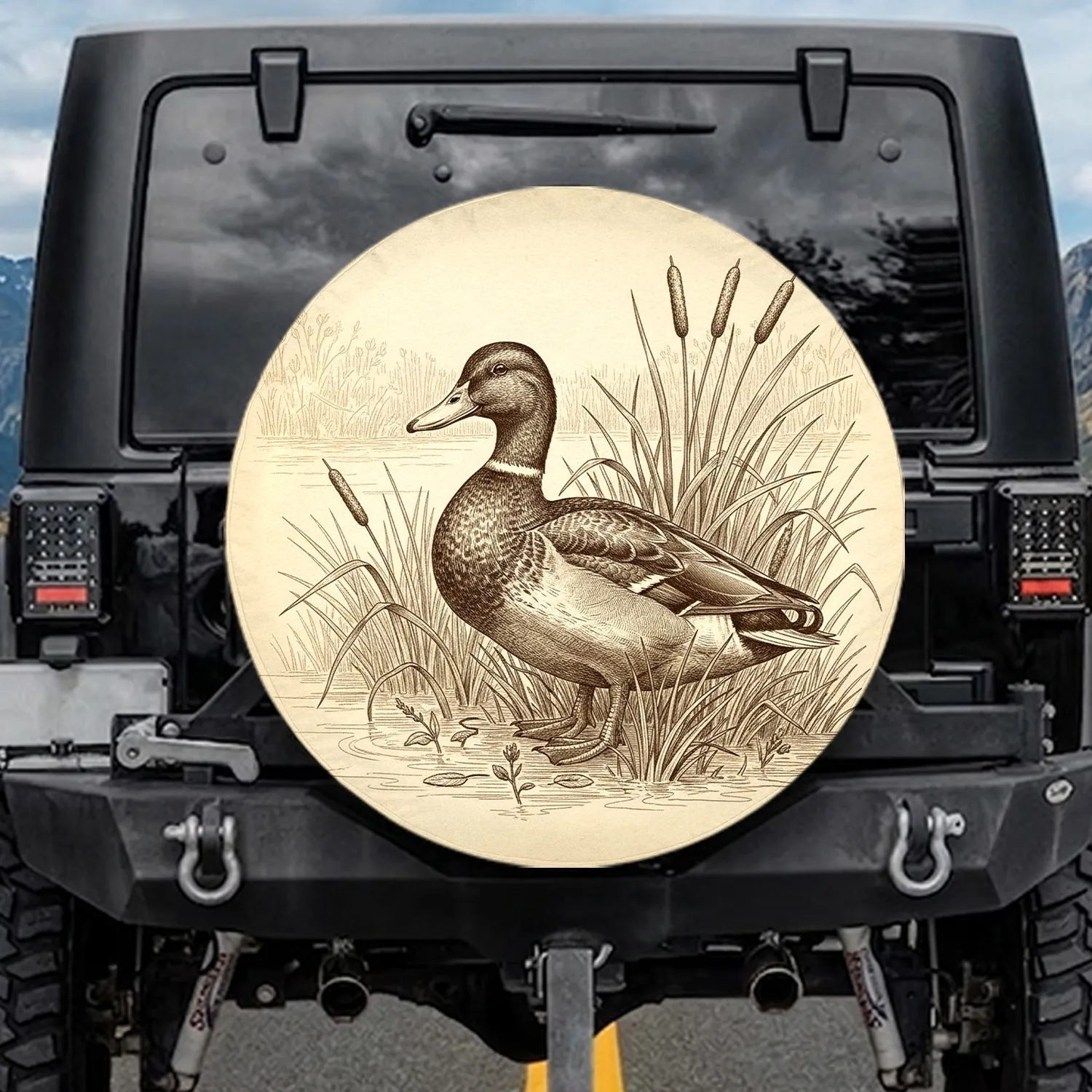 Mallard Duck Wetland Reeds Cattails Water Ripples - Wildlife Lover Bird Lover Gift Spare Tire Cover - 1
