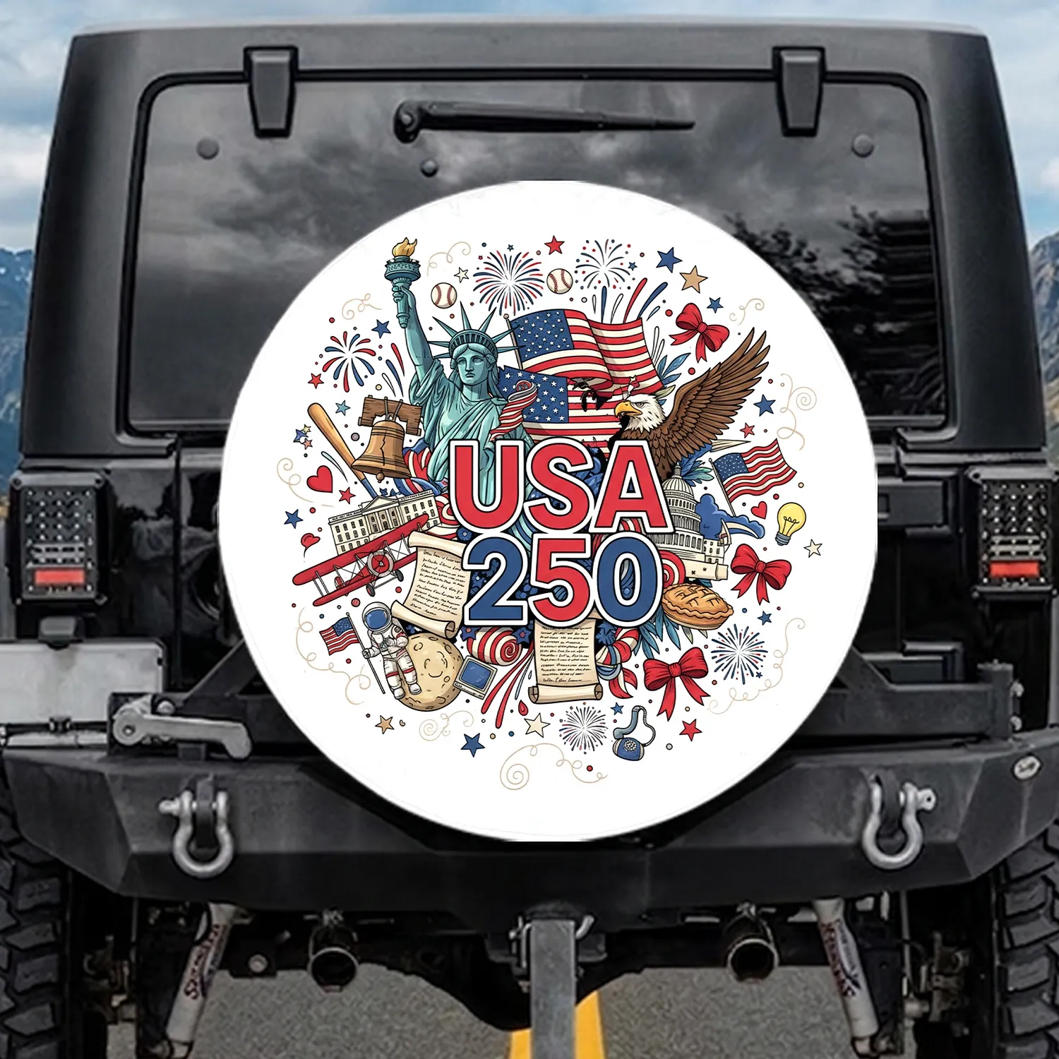 Bald Eagle Liberty Bell Flag USA 250 - 250th Anniversary Independence Day Spare Tire Cover - 1