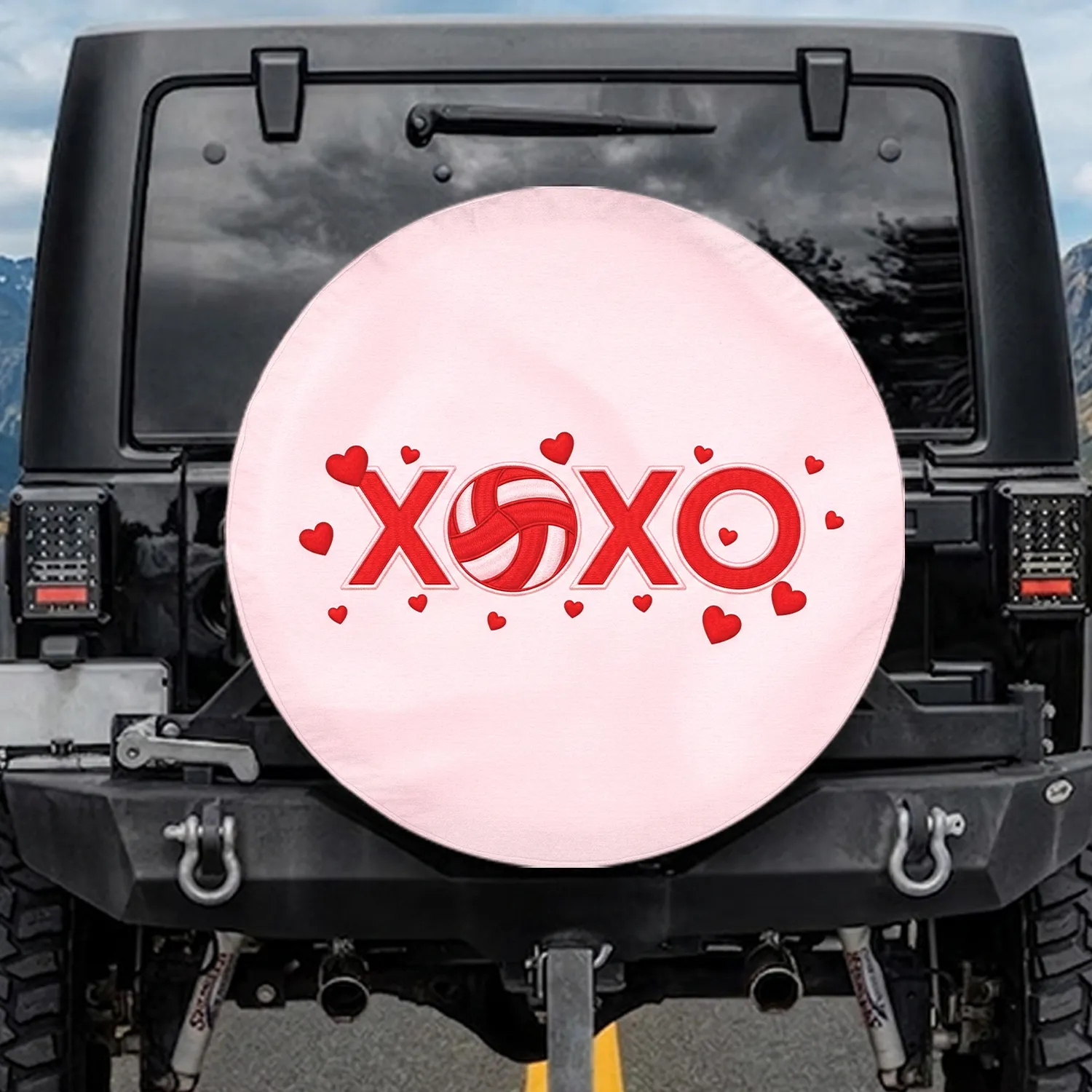 XOXO Volleyball Hearts Scattered Valentine's Day Love Gift for Her Spare Tire Cover - 1