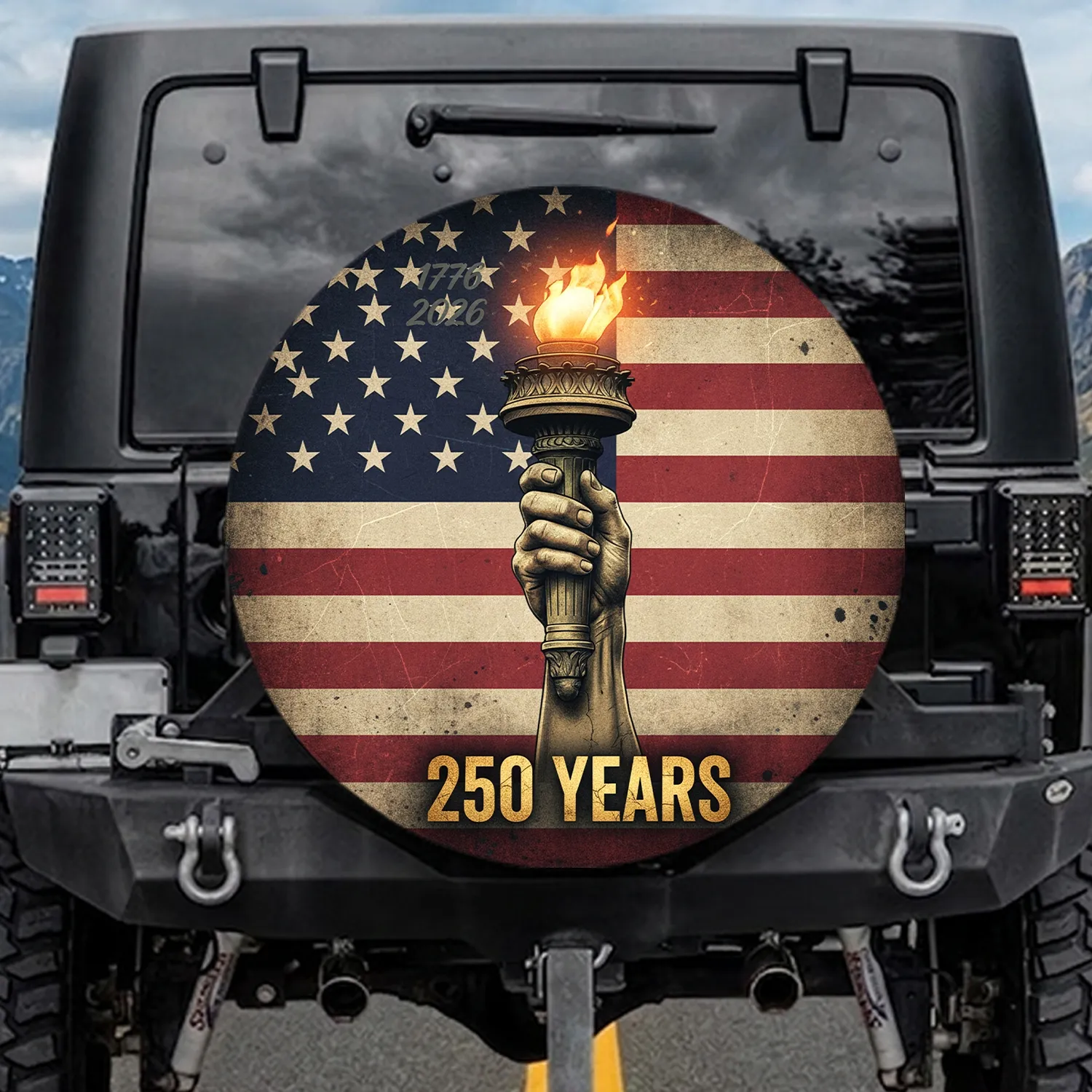 Liberty Torch American Flag 250 Years - USA 250th Anniversary for Veterans Spare Tire Cover - 1