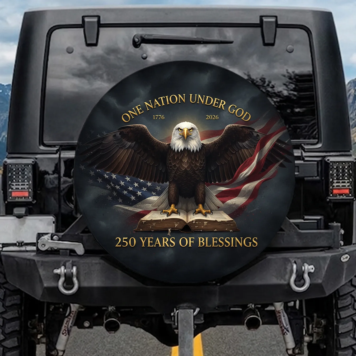 Bald Eagle American Flag 1776-2026 - USA 250th Anniversary Independence Day Gift for Dad Spare Tire Cover - 1