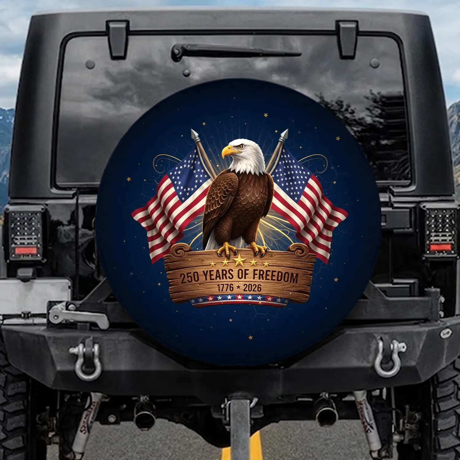Bald Eagle American Flag 1776-2026 Independence Day 250th Anniversary Gift for Dad Spare Tire Cover - 1