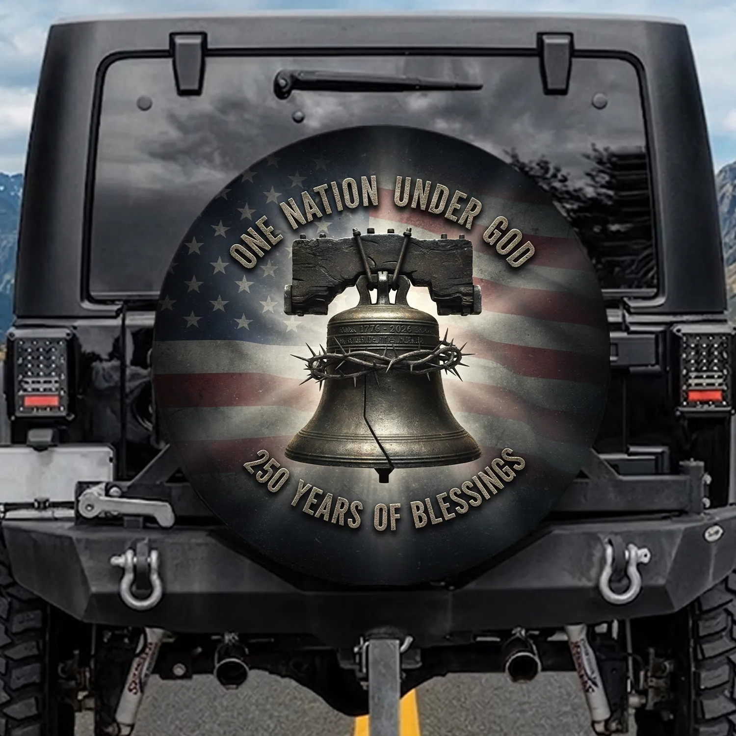 Liberty Bell Thorny Crown American Flag USA 250th Anniversary 1776-2026 for Veterans Spare Tire Cover - 1