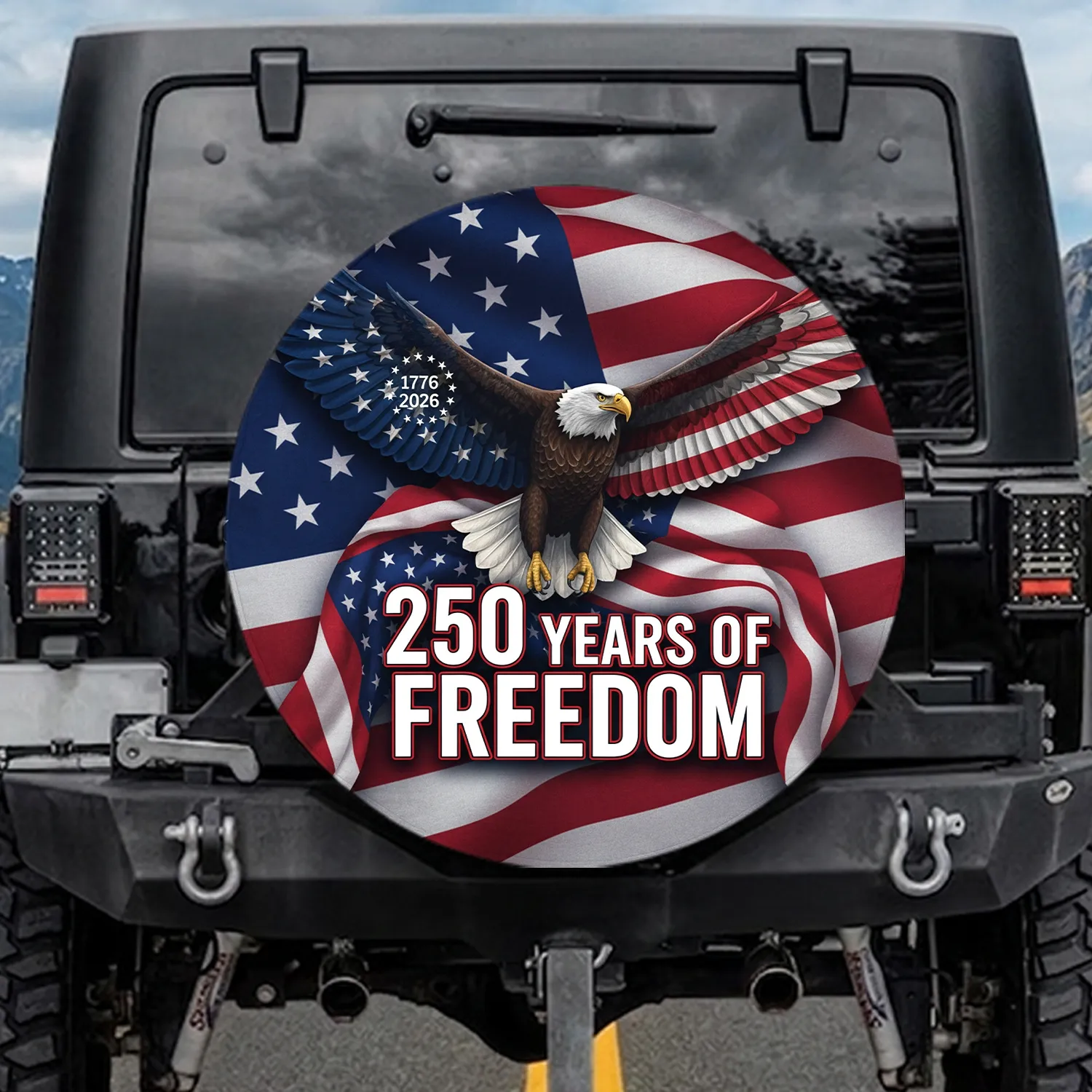 Bald Eagle American Flag 1776-2026 - USA 250 Years of Freedom Independence Day Spare Tire Cover - 1
