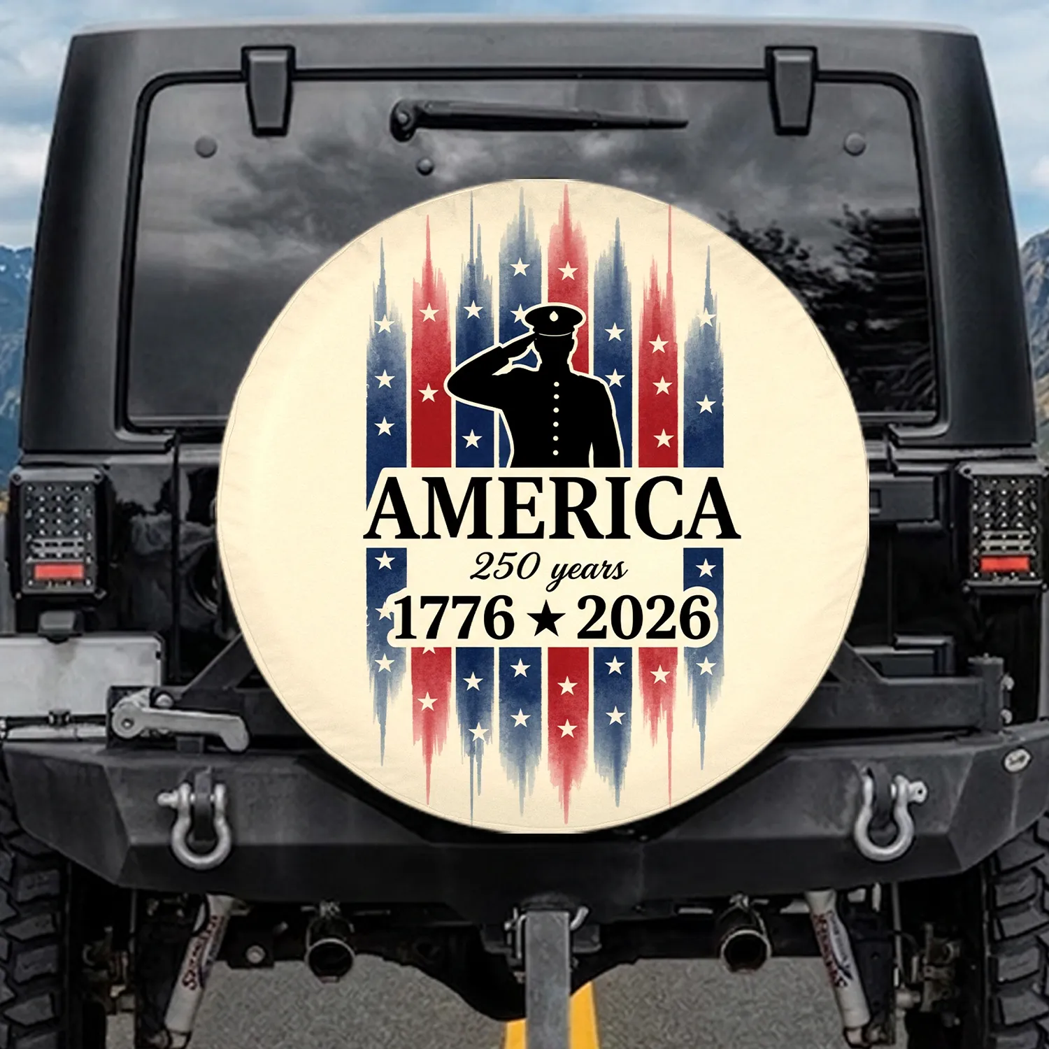 Soldier Salute America 250 Years 1776-2026 Distressed Flag for Independence Day Veterans Spare Tire Cover - 1
