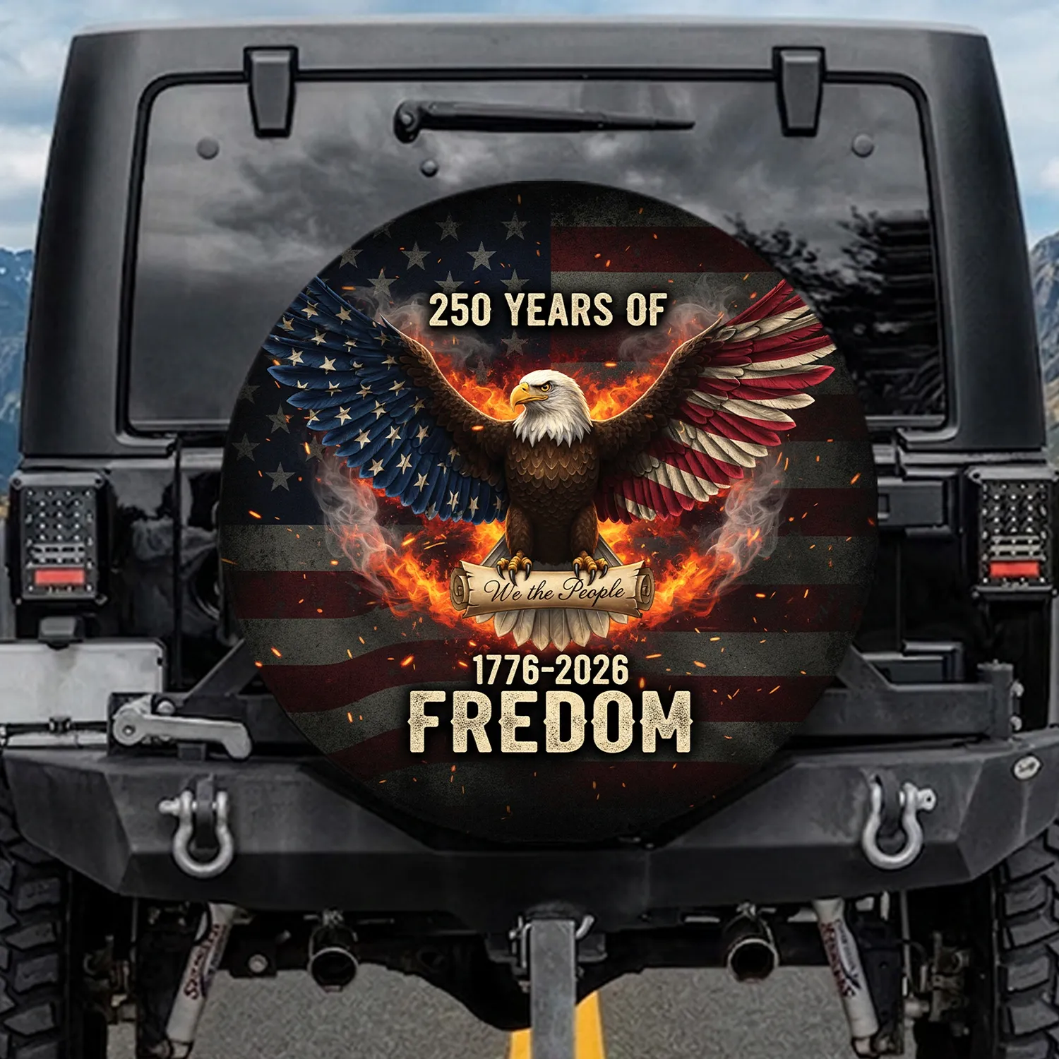 Bald Eagle American Flag We the People - USA 250th Anniversary Independence Day for Veterans Spare Tire Cover - 1