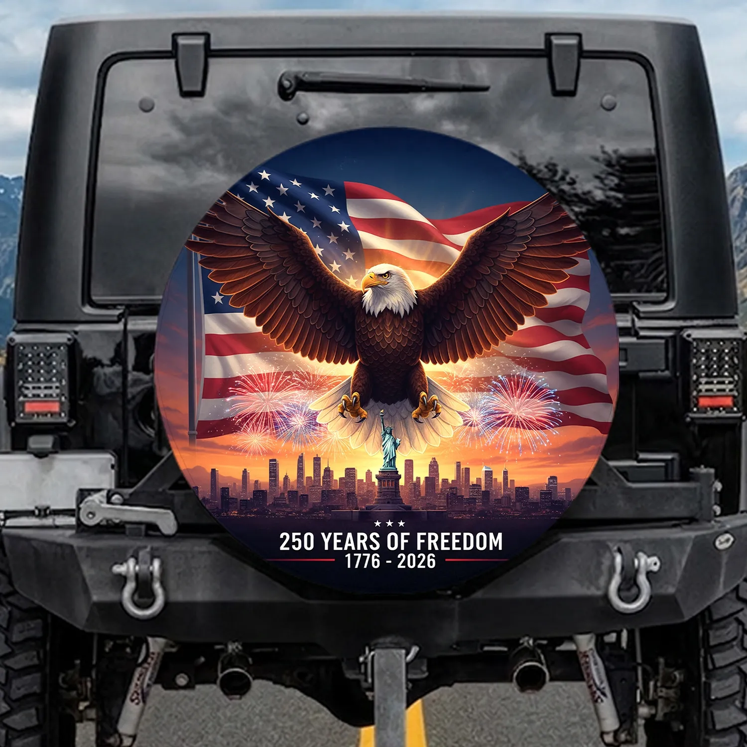 250 Years Freedom Bald Eagle American Flag - USA 250th Anniversary Independence Day Spare Tire Cover - 1