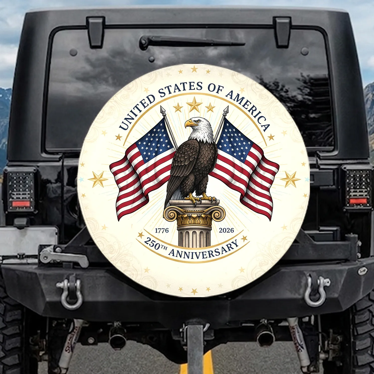 Bald Eagle American Flag 1776-2026 - USA 250th Anniversary History Enthusiasts Spare Tire Cover - 1