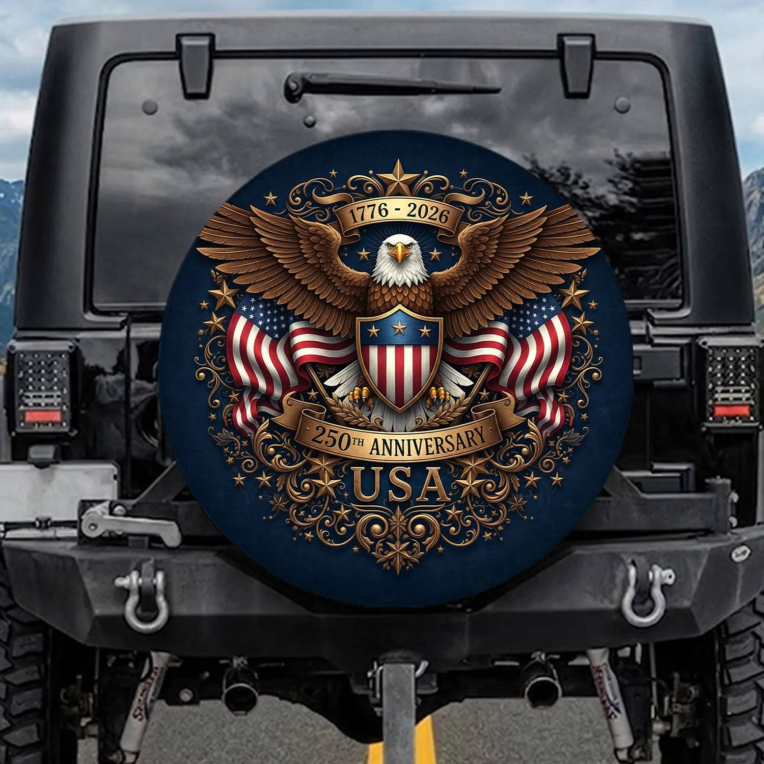 Bald Eagle American Flag 1776-2026 - USA 250th Anniversary Independence Day Gift for Dad Spare Tire Cover - 1
