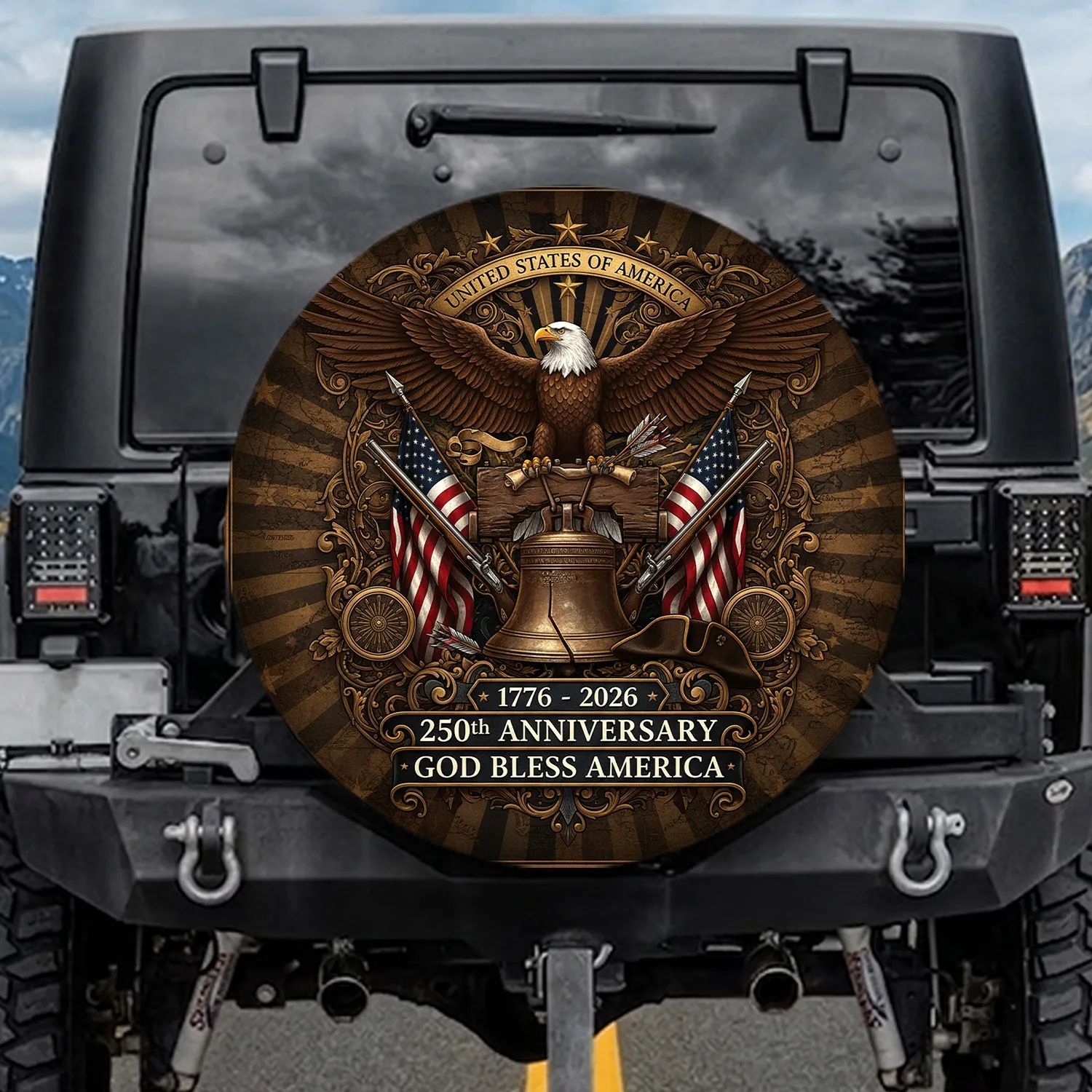 Bald Eagle Liberty Bell American Flag - USA 250th Anniversary Independence Day Gift Spare Tire Cover - 1