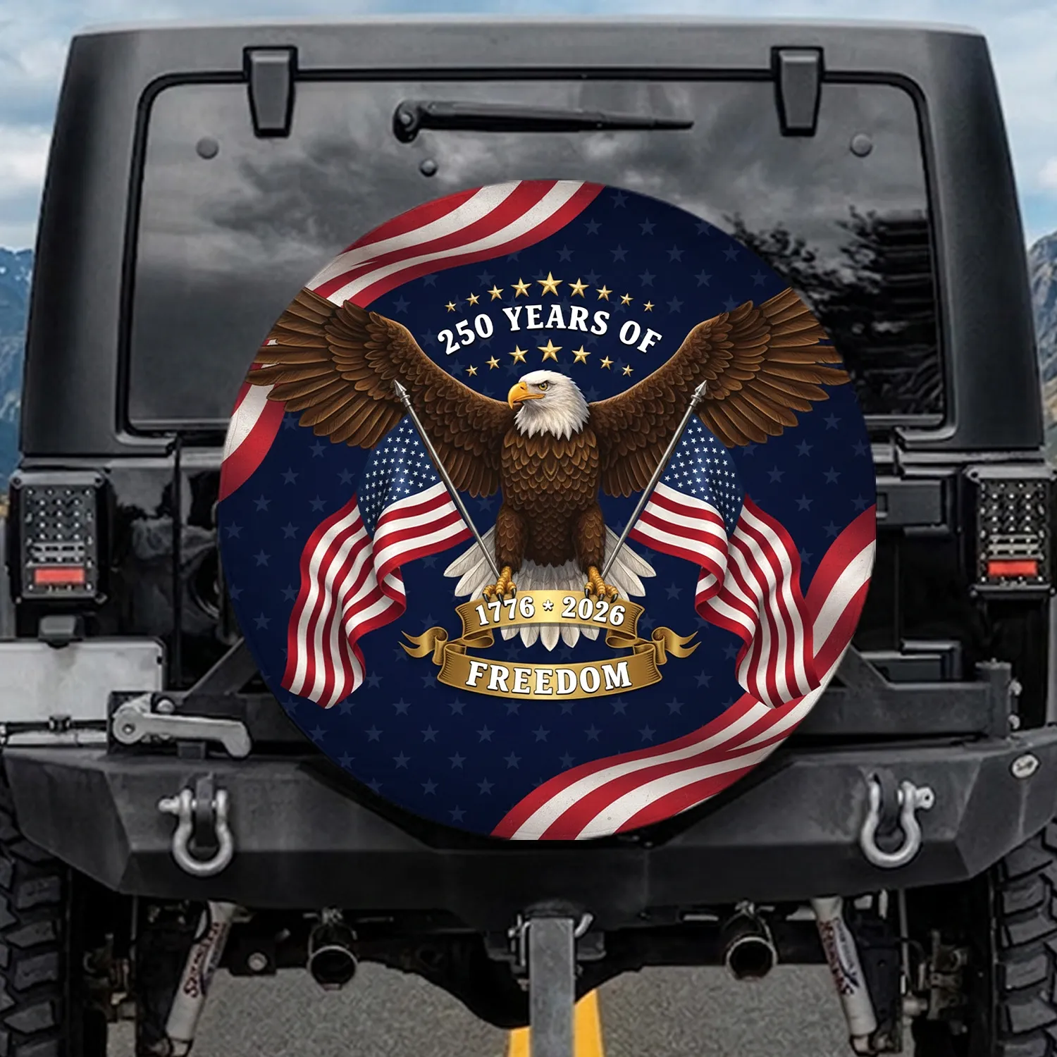 Bald Eagle American Flag 250 Years Freedom - USA 250th Anniversary Independence Day Spare Tire Cover - 1