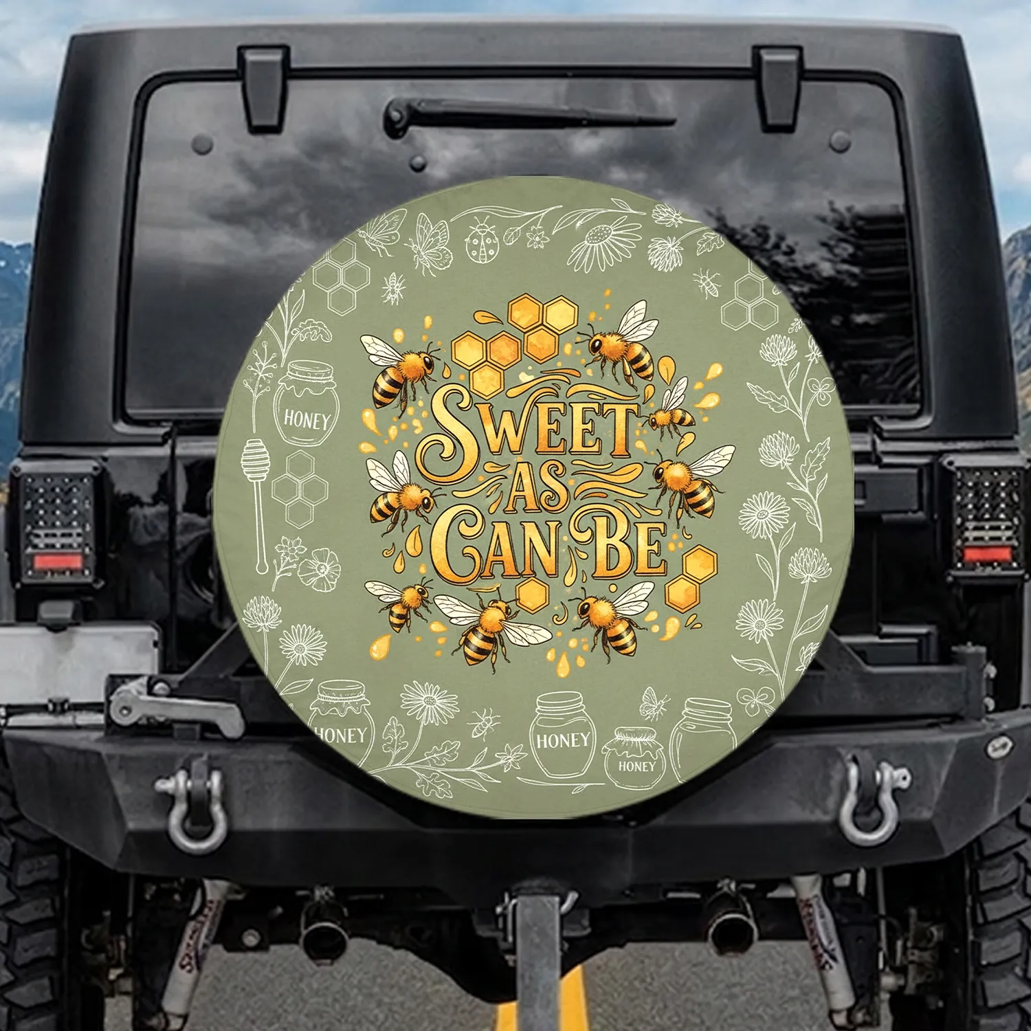 Sweet As Can Be Honey Bee Wildflower Honeycomb - Bee Lover Everyday Gift Spare Tire Cover - 1