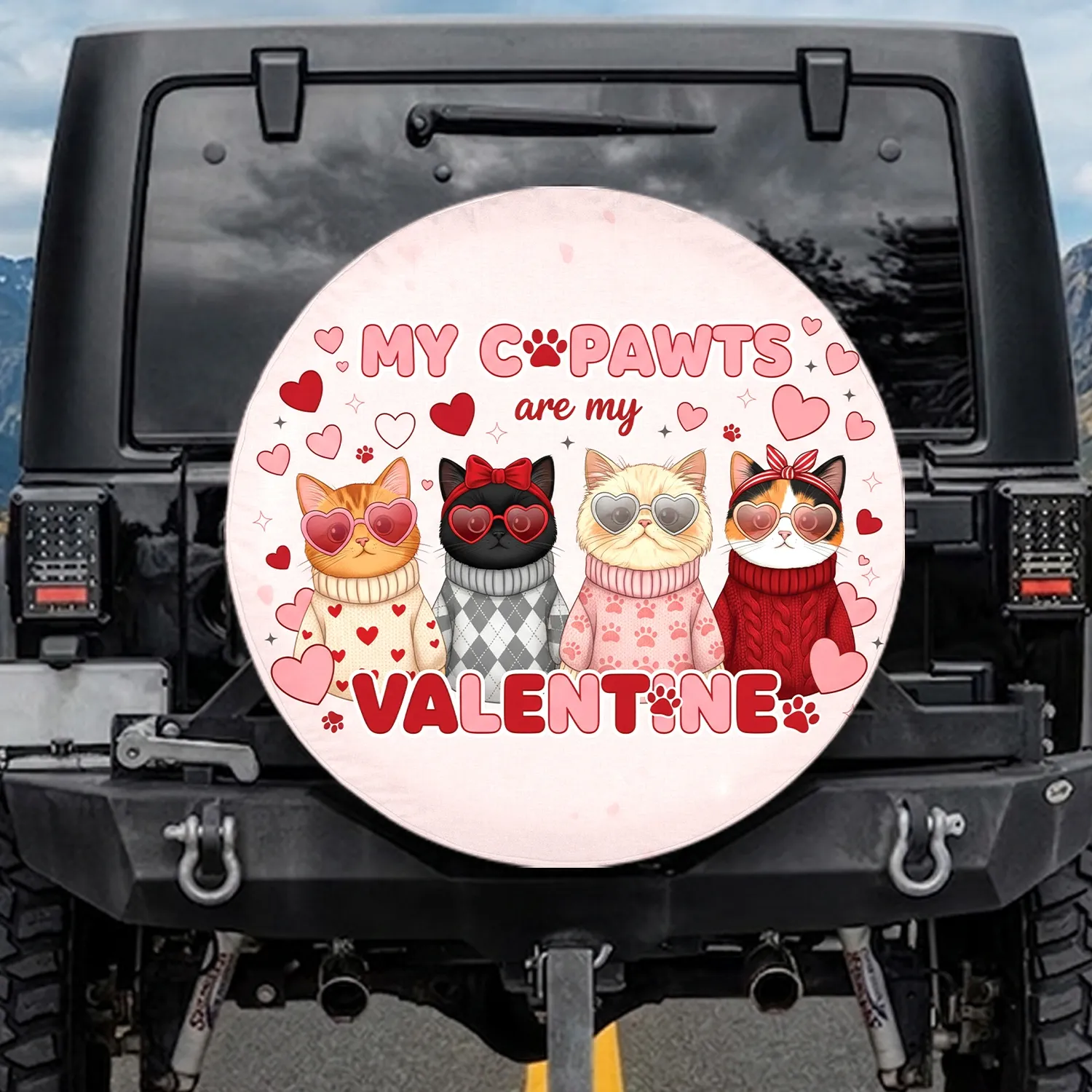 My Cats Are My Valentine Heart Cats - Valentine Gift for Cat Lovers Spare Tire Cover - 1
