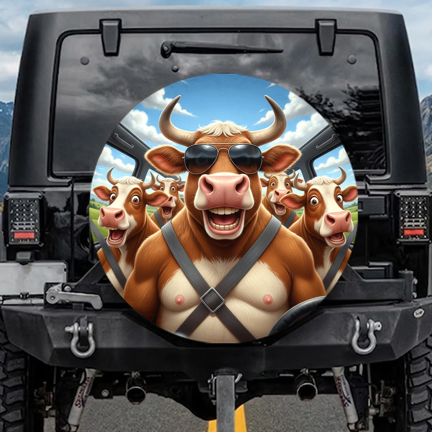 Expressive Funny Cows Sunglasses Road Trip - Humorous Adventure Gift for Cow Lover Spare Tire Cover - 1
