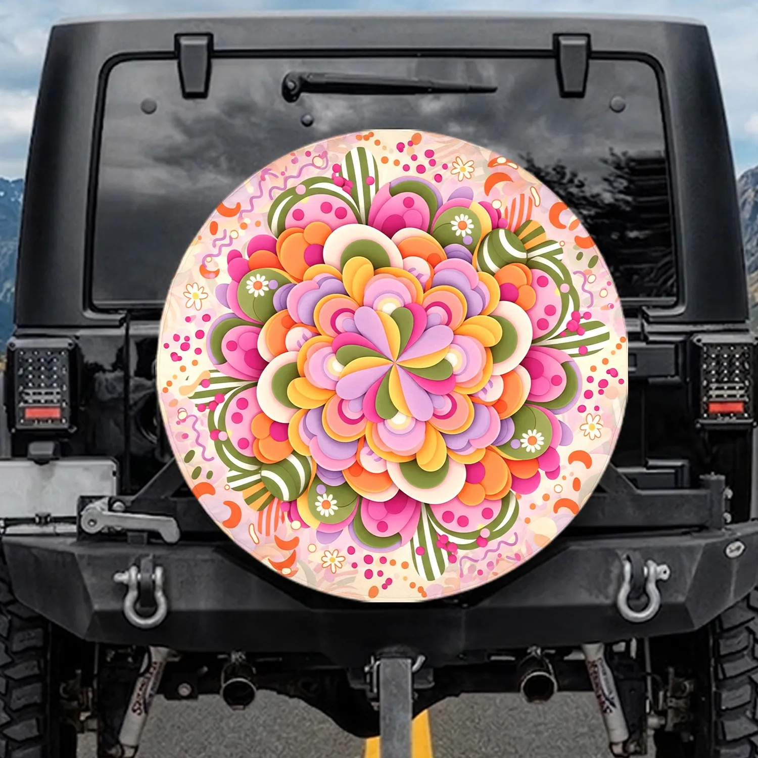 Floral Organic Polka Dot Stripe Boho Lifestyle Gift Spare Tire Cover - 1