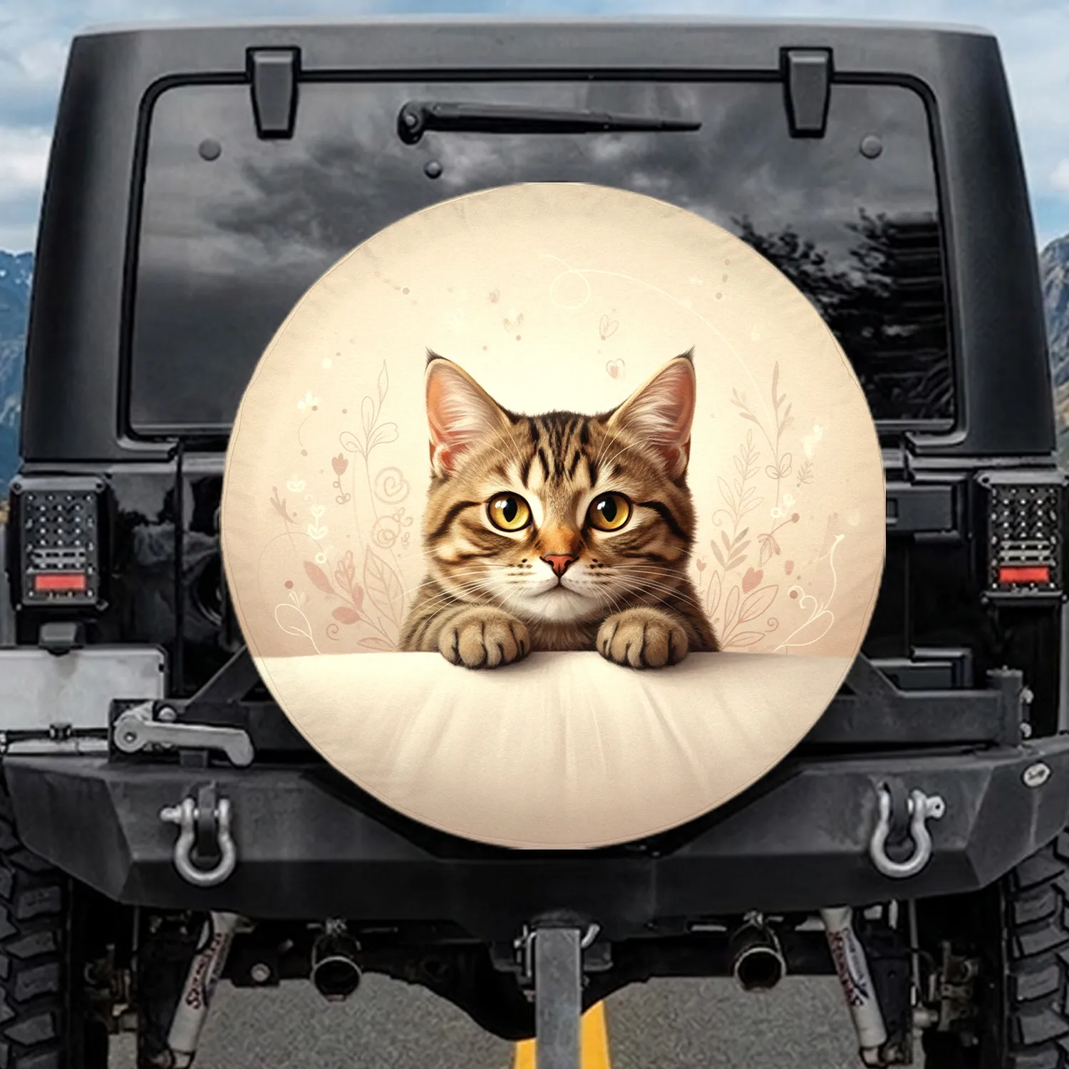Tabby Cat Paws Peeking - Home Decor Gift Spare Tire Cover - 1