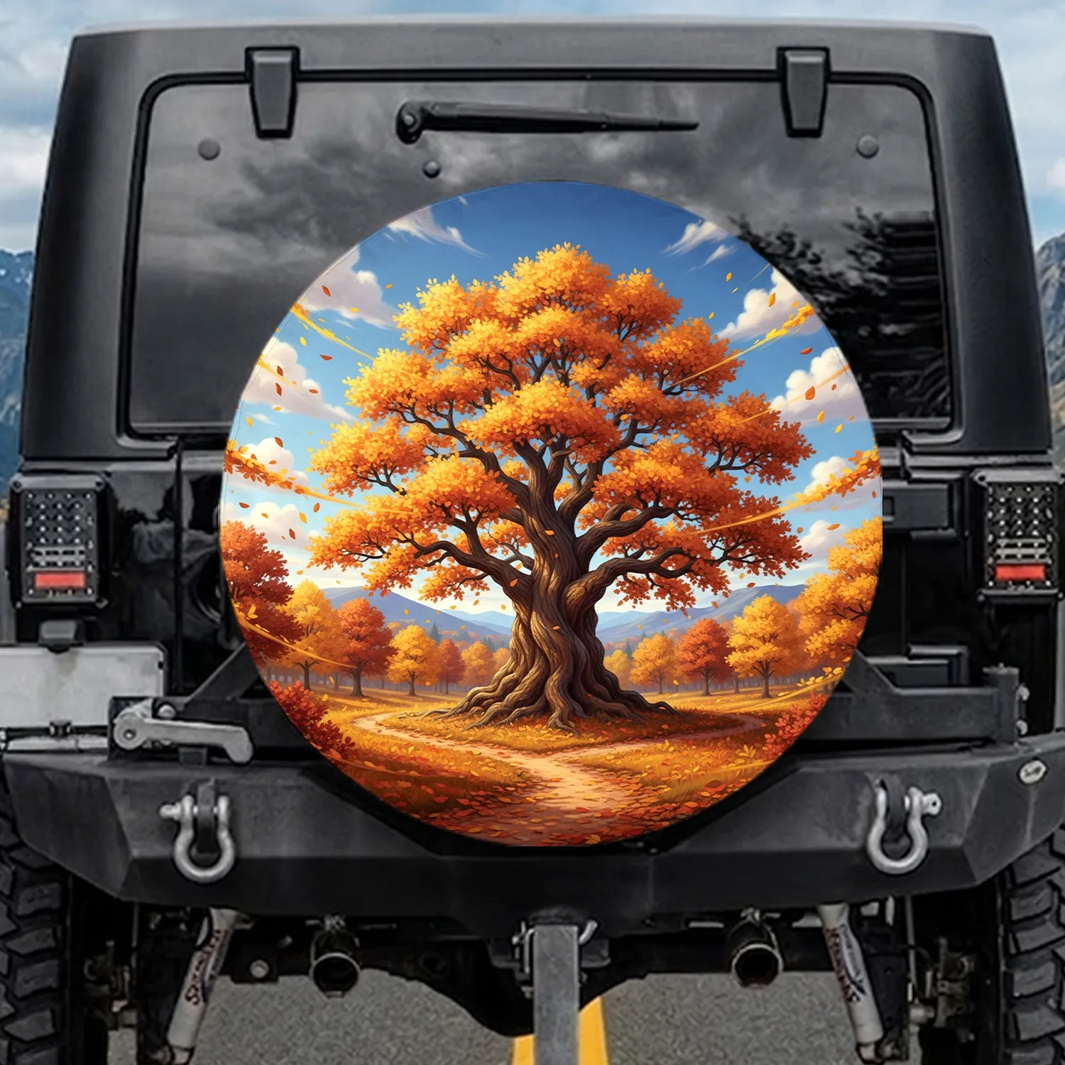 Ancient Autumn Tree Falling Leaves Forest - Autumn Season Outdoor Enthusiast Gift Spare Tire Cover - 1