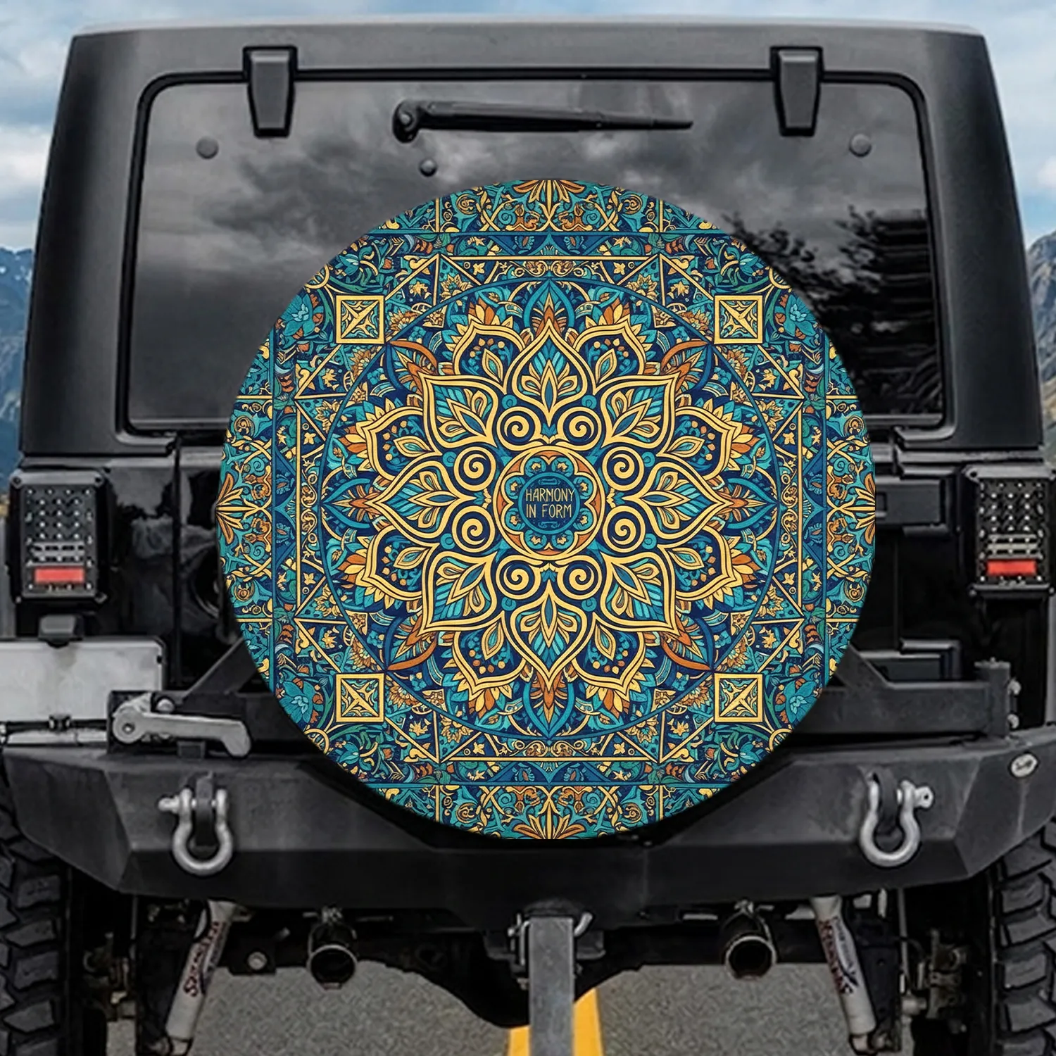 Mandala Floral Foliage Botanical Geometric Tile Medallion - Boho Vehicle Decor Gift Spare Tire Cover - 1