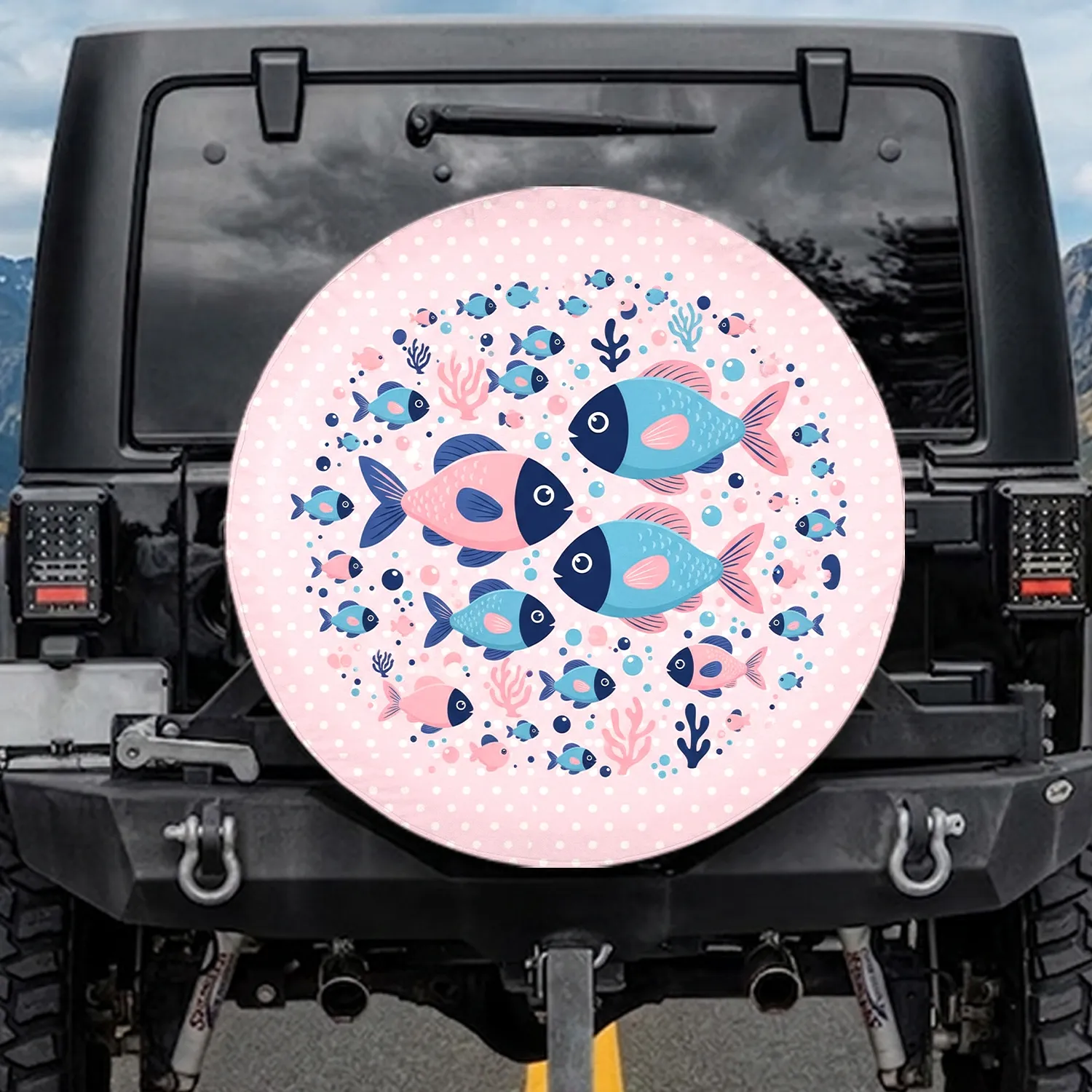 Playful Fish Bubbles Polka Dot Underwater Scene Ocean Lover Travel Gift Spare Tire Cover - 1