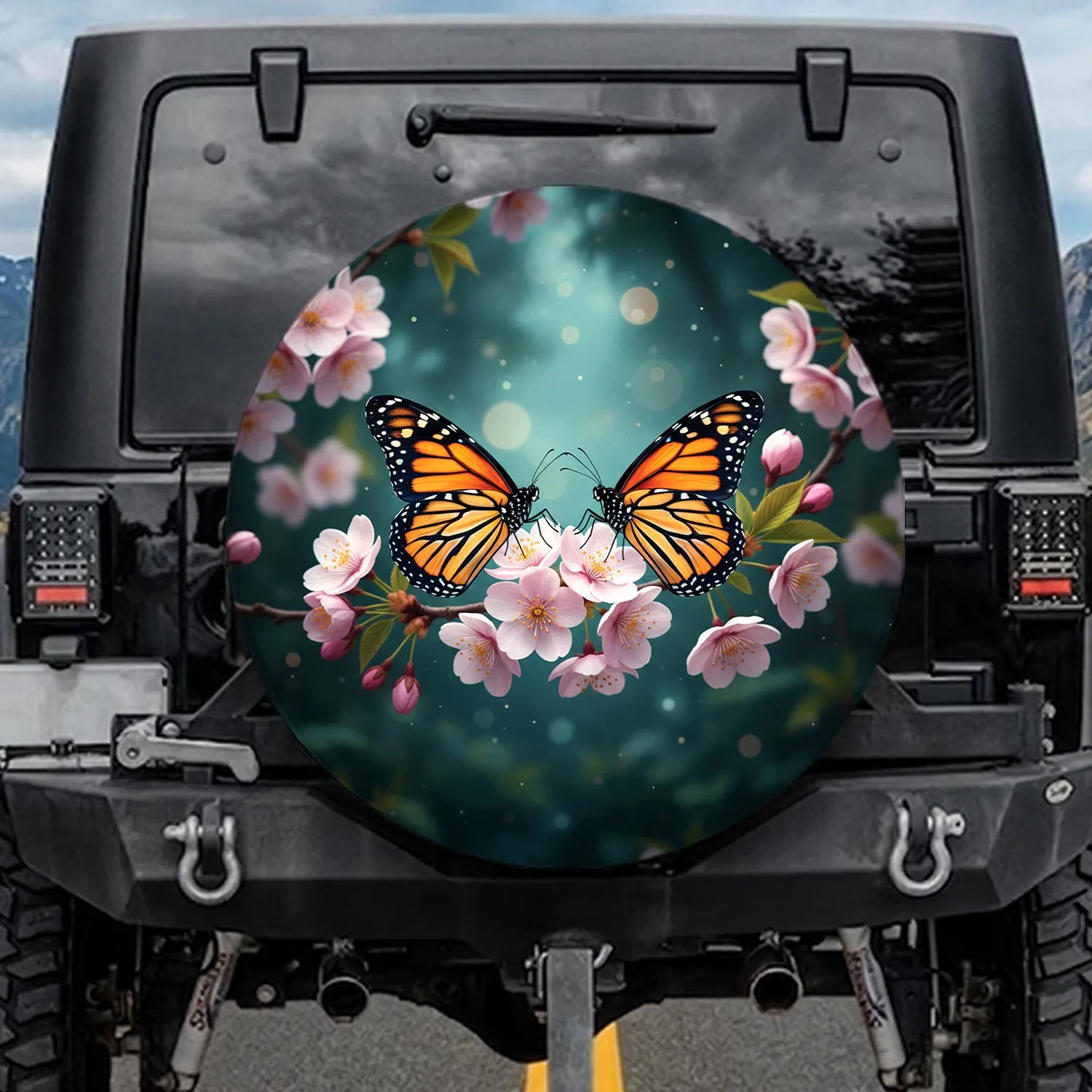 Monarch Butterflies Cherry Blossoms Garden Botanical - Butterfly Lover Gift Spare Tire Cover - 1