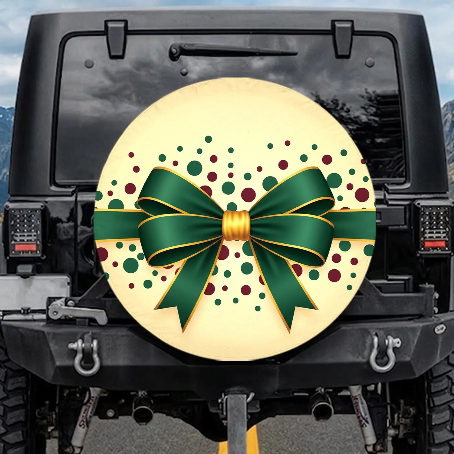 Ribbon Bow Golden Knot Polka Dot Festive - Seasonal Celebration Gift Spare Tire Cover - 1