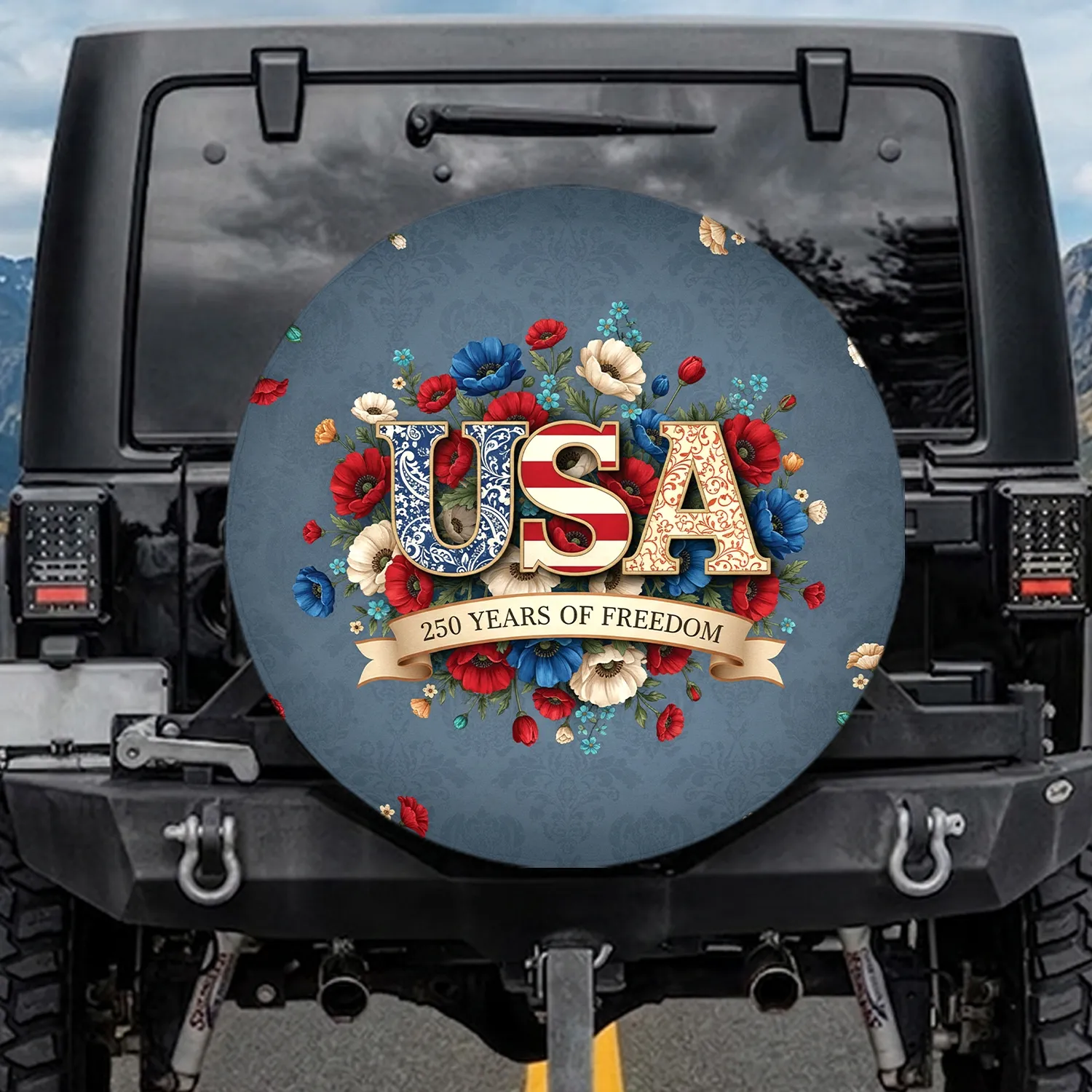 Paisley Stripe Floral USA 250 Years of Freedom - Independence Day Commemoration Spare Tire Cover - 1
