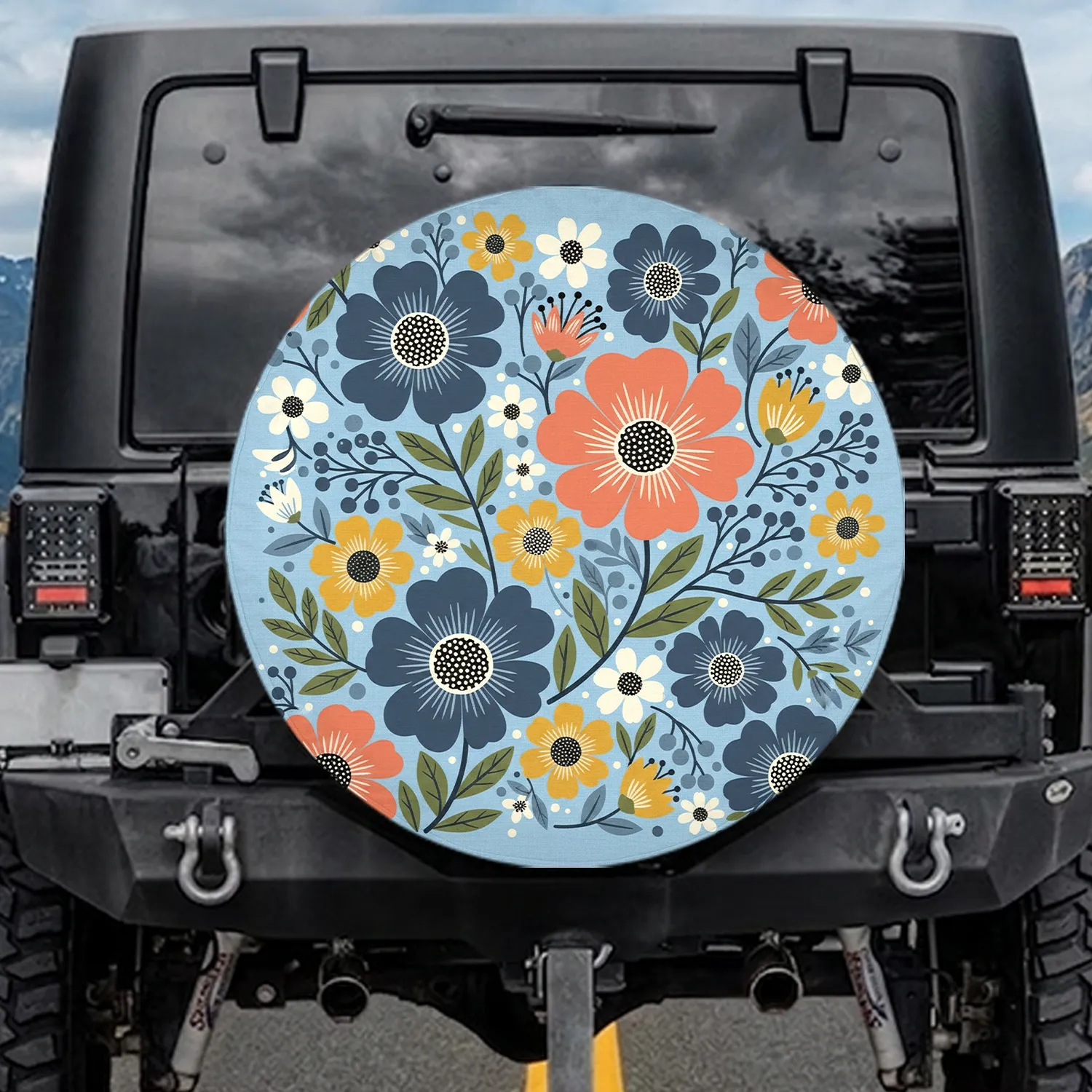 Folk Art Boho Botanical Large Flowers Leaves Berries - Home Decor Gift for Boho Lifestyle Spare Tire Cover - 1