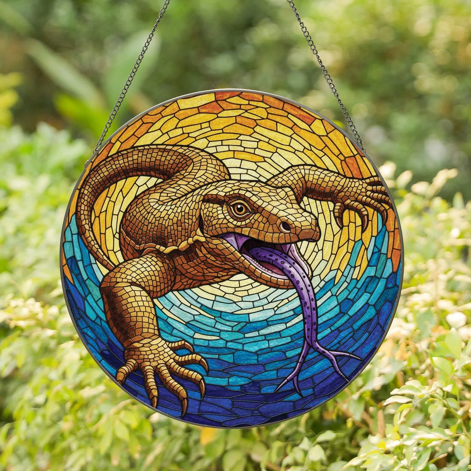 Monitor Lizard Glass Mosaic - Wildlife Lover Home Decor Gift Stained Glass Suncatcher - 1