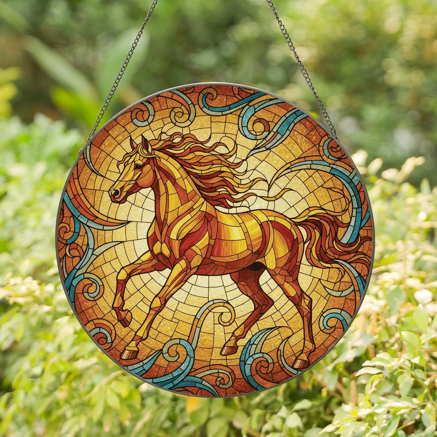 Majestic Luminous Stained Glass Galloping Horse - Home Decor Gift for Horse Lover Stained Glass Suncatcher - 1