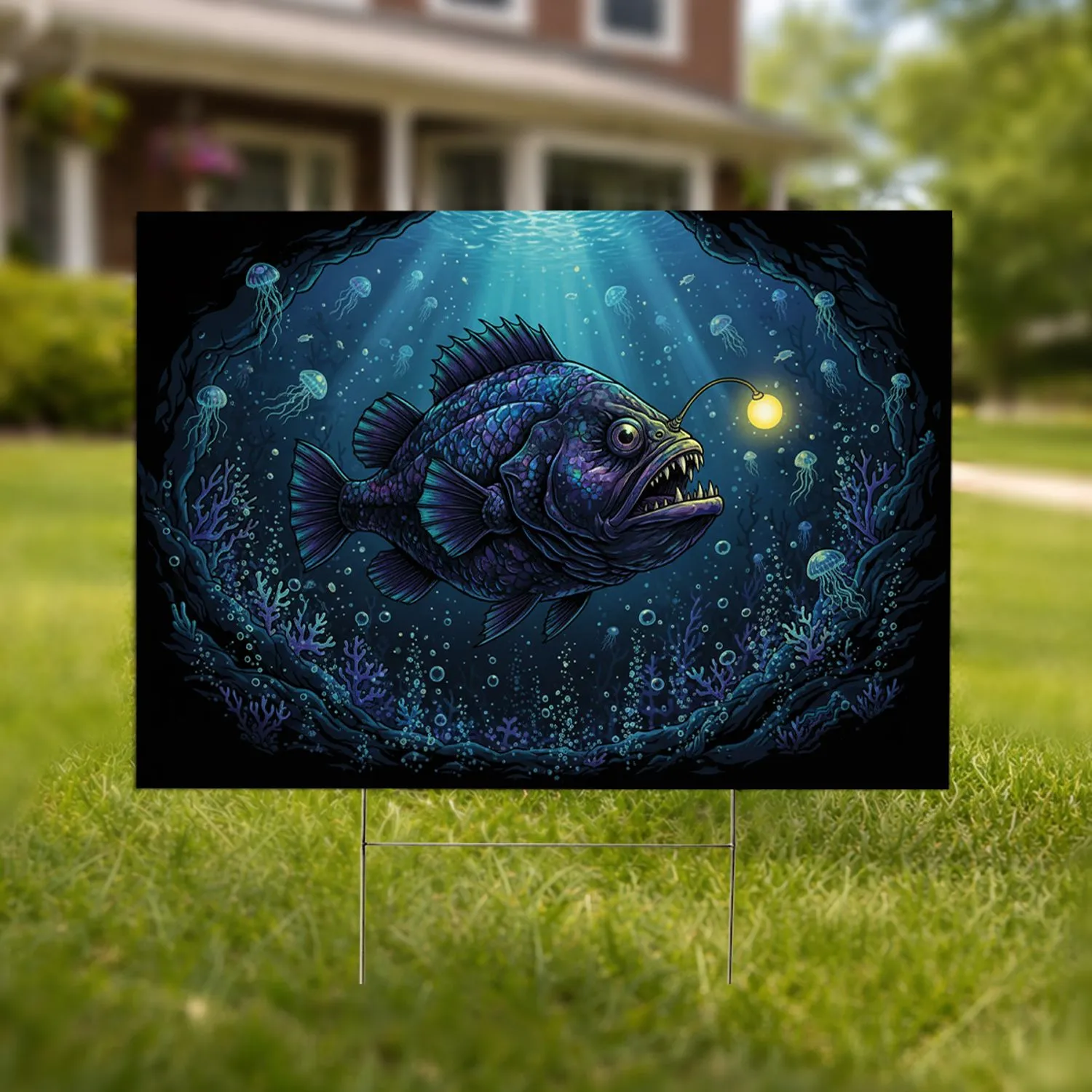 Deep Sea Anglerfish Iridescent Scales - Ocean Lover Home Decor Gift Yard Sign - 1