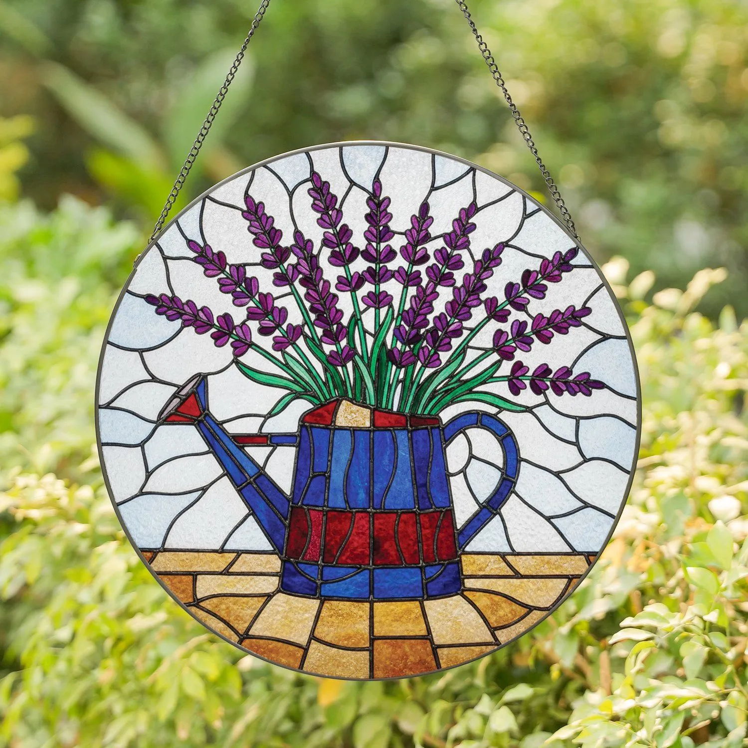 Tiffany Stained Glass Watering Can Lavender - Home Decor Gift for Garden Lover Stained Glass Suncatcher - 1