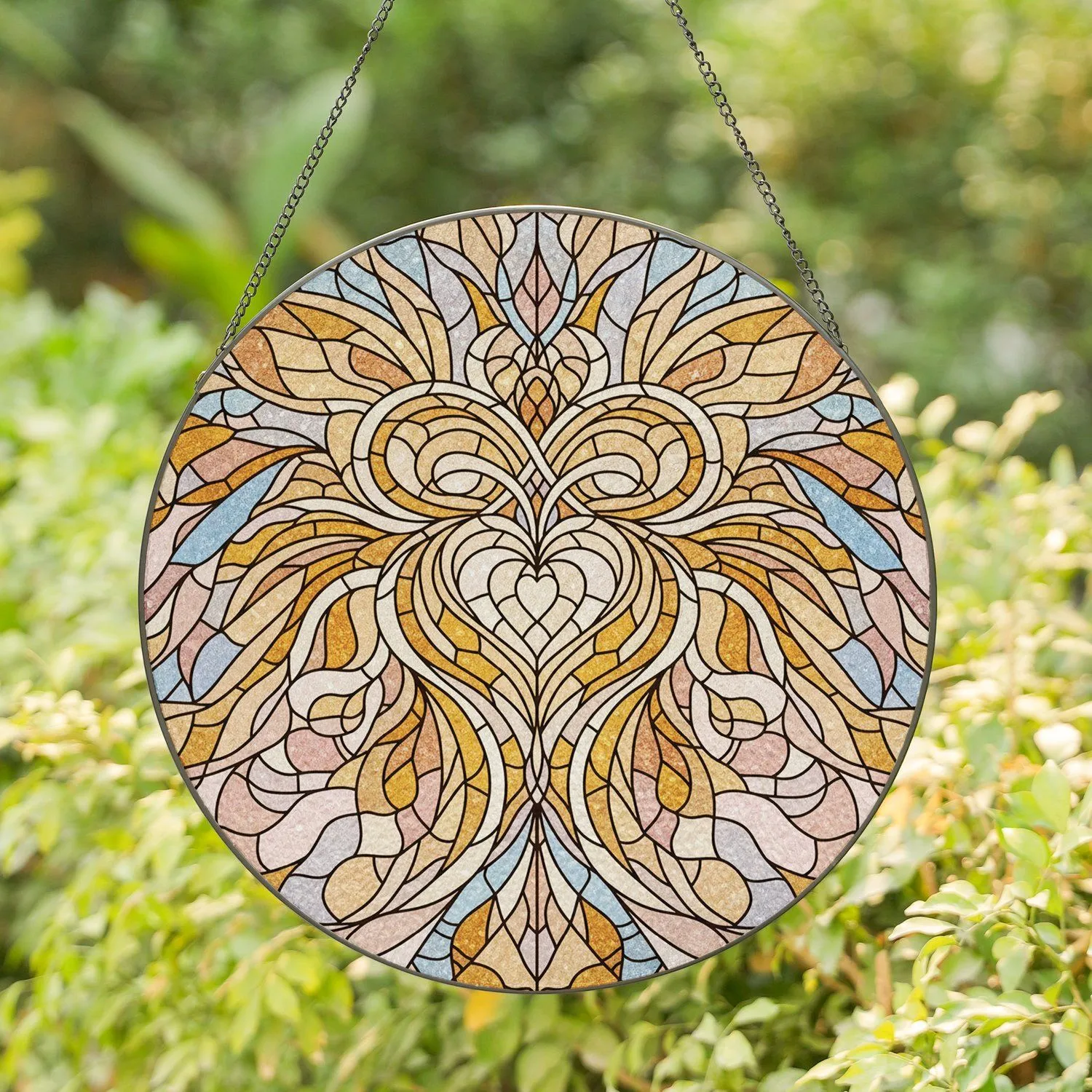 Tiffany Stained Glass Interwoven Heart Sunburst Geometric Mosaic - Home Decor Gift Stained Glass Suncatcher - 1