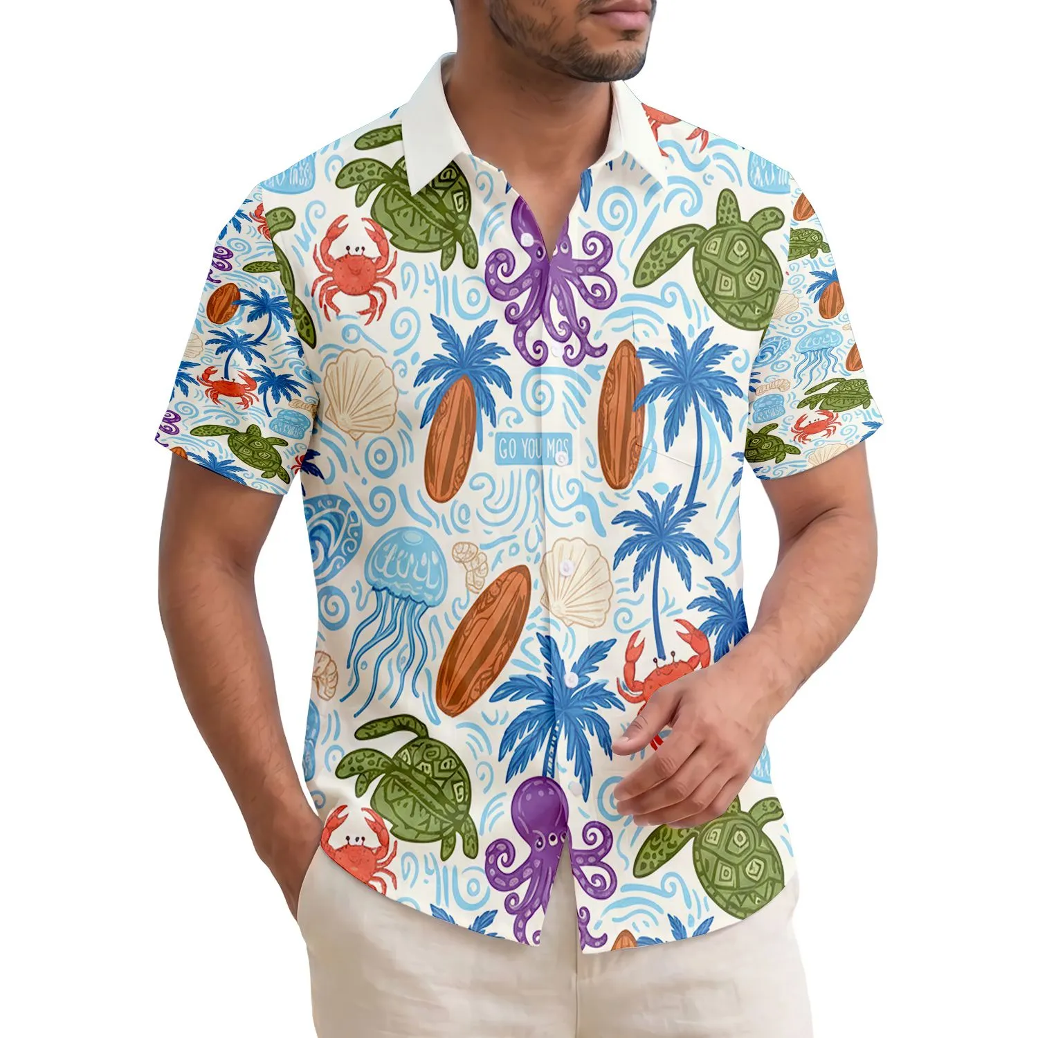 Sea Turtle Crab Octopus Surfboard Jellyfish - Ocean Lover Tropical Lifestyle Gift Hawaiian Shirt - 1