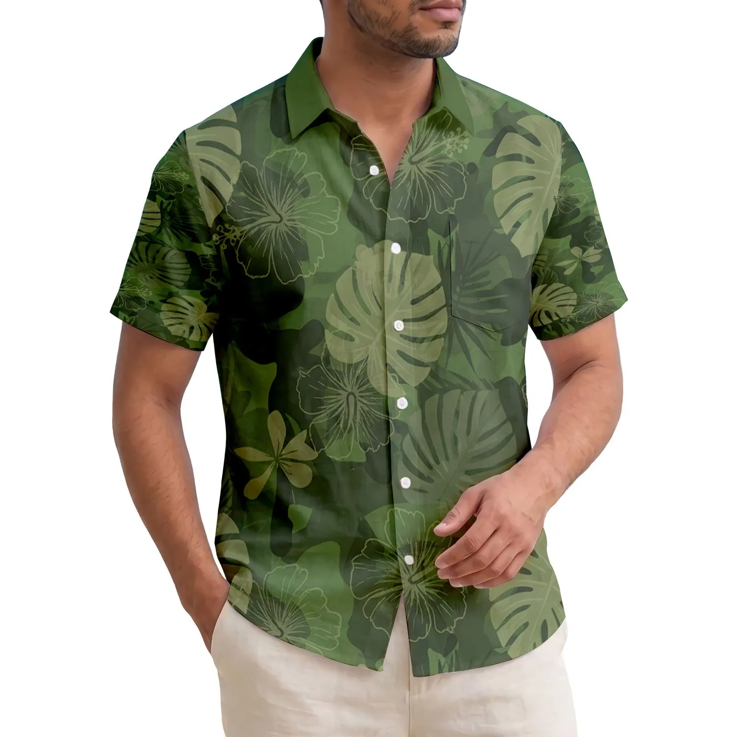 Monstera Hibiscus Palm Frond Lush Forest Canopy Foliage - Home Decor Gift Hawaiian Shirt - 1