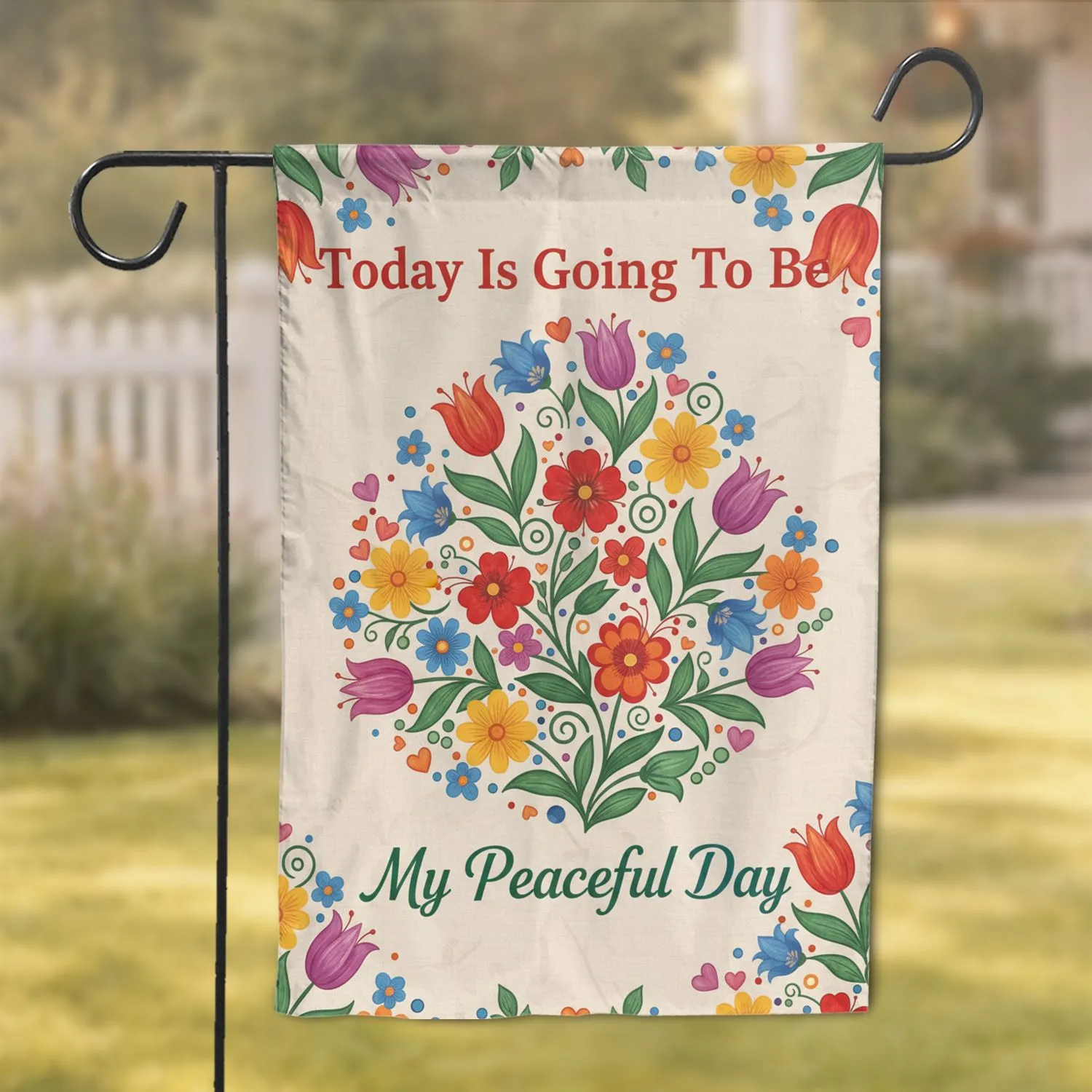 Tulip Daisy Bellflower Floral My Peaceful Day Text - Home Decor Gift Garden Flag - 1