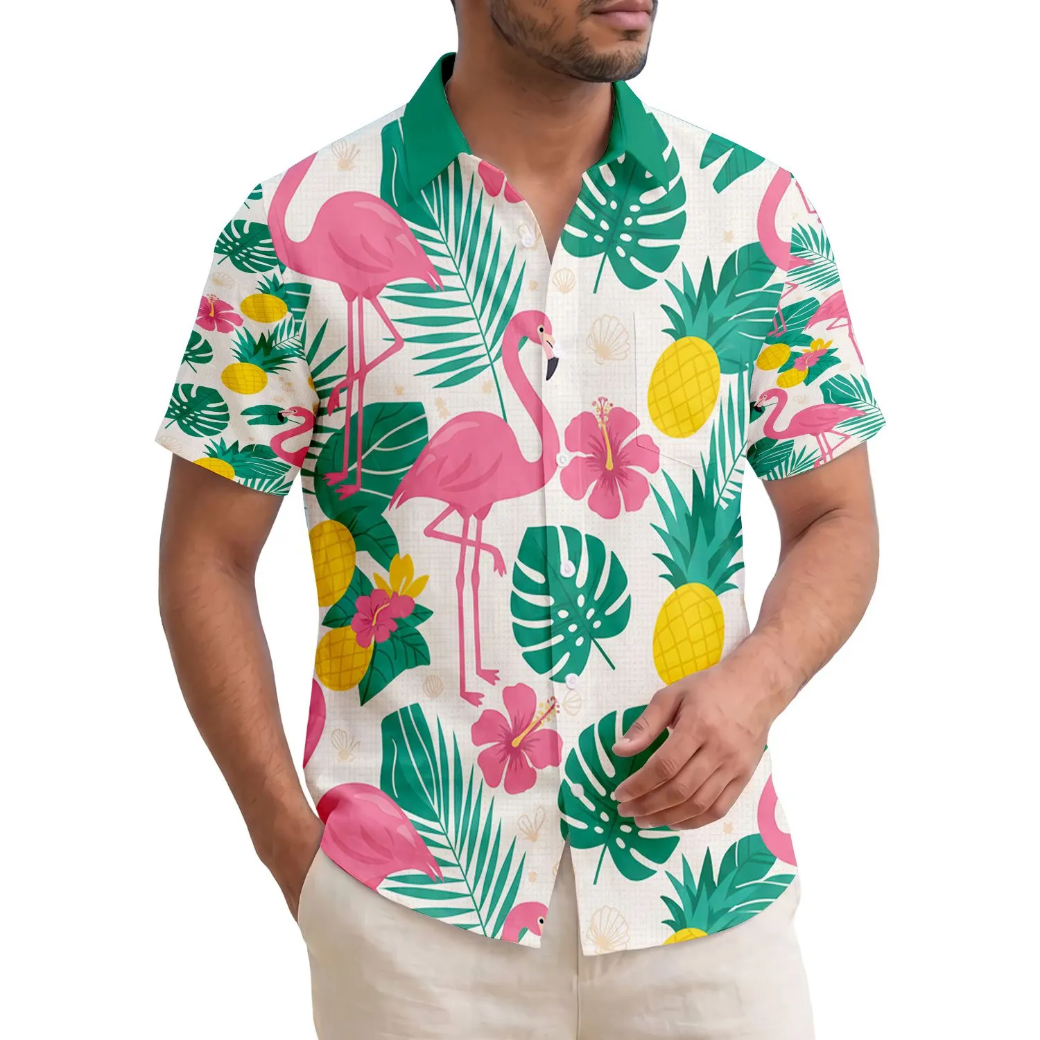 Pink Flamingo Pineapple Hibiscus Palm Monstera - Tropical Beach Lover Gift Hawaiian Shirt - 1