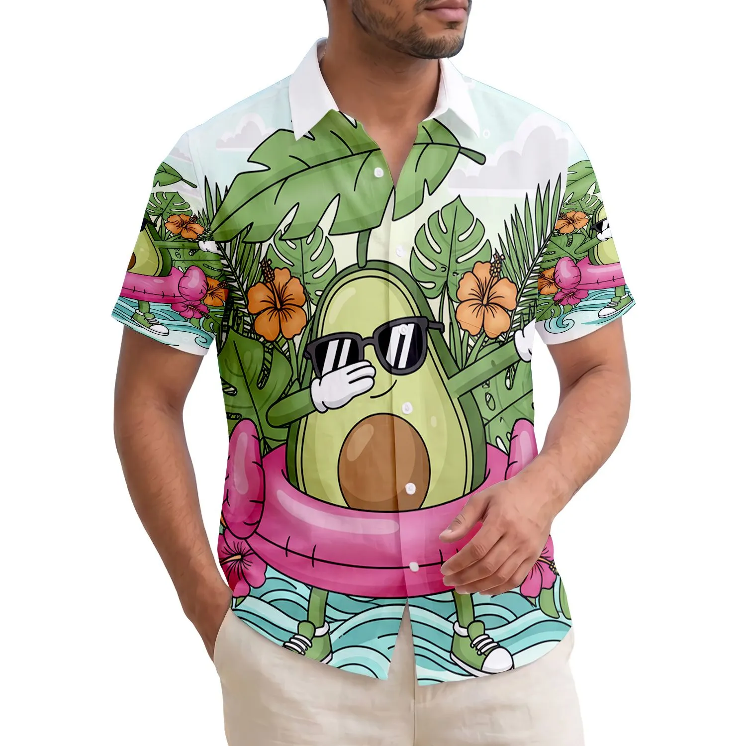 Sunglasses Dabbing Avocado Flamingo Ring Summer Getaway Gift for Avocado Lover Hawaiian Shirt - 1