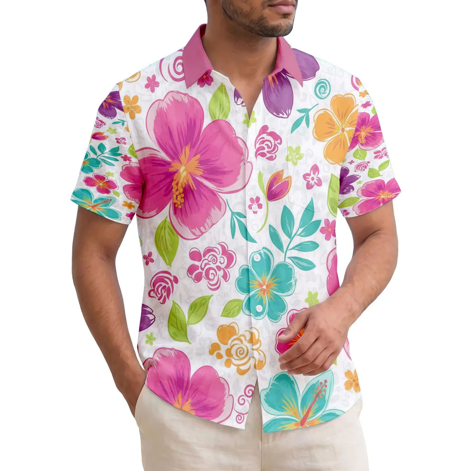 Hawaiian Blossoms Tropical Flowers Floral Accents Organic Swirls - Home Decor Gift Hawaiian Shirt - 1