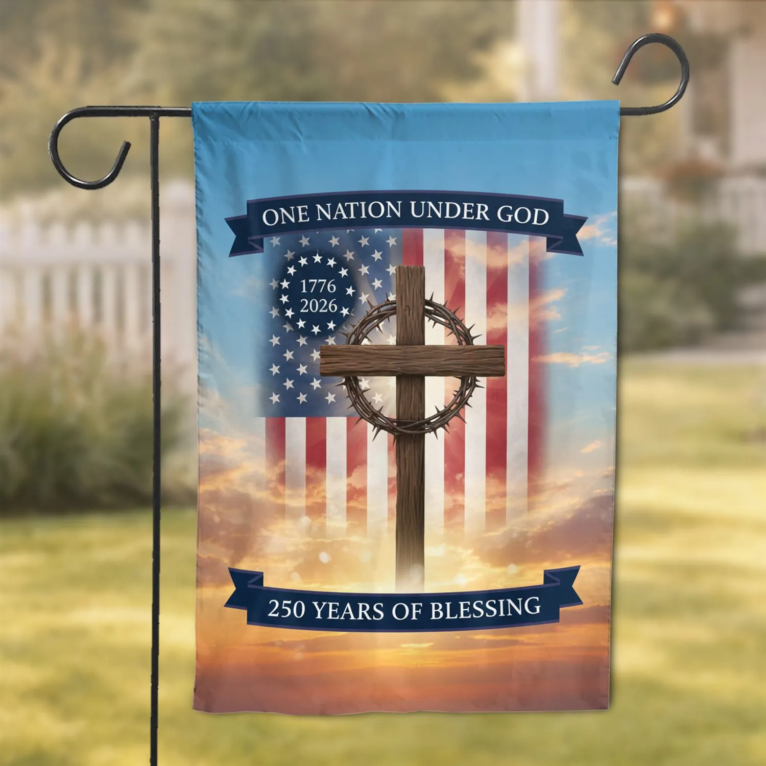 Christian Cross American Flag 1776-2026 - 250 Years of Blessing Independence Day Garden Flag - 1