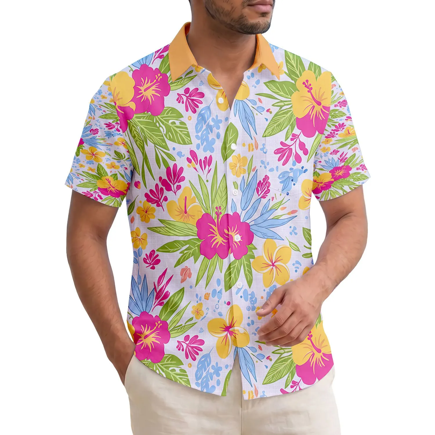 Tropical Flowers Green Leaves Floral Buds Stems - Tropical Lifestyle Gift Hawaiian Shirt - 1