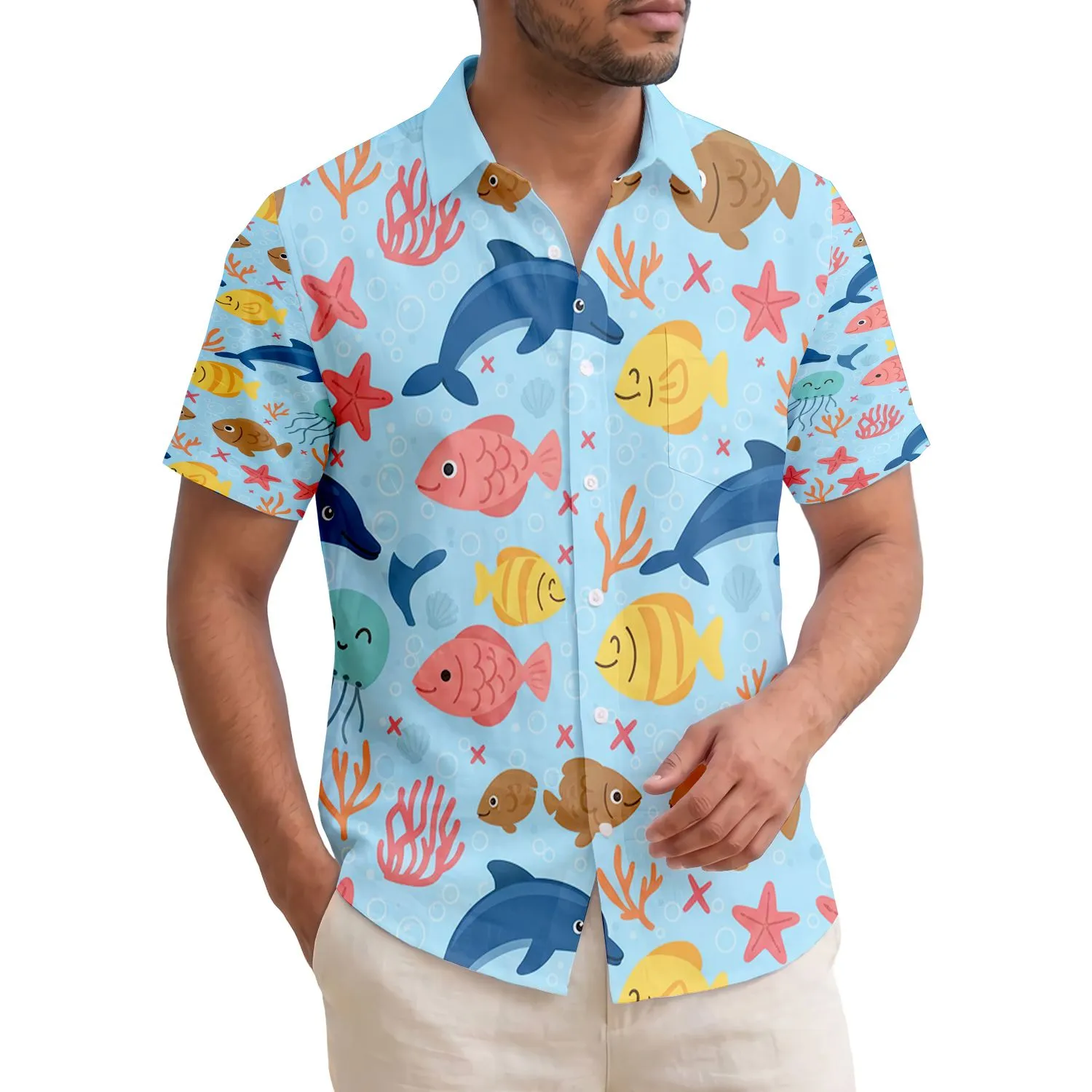 Fish Dolphin Starfish Jellyfish Sea Plant - Ocean Lover Tropical Lifestyle Gift Hawaiian Shirt - 1