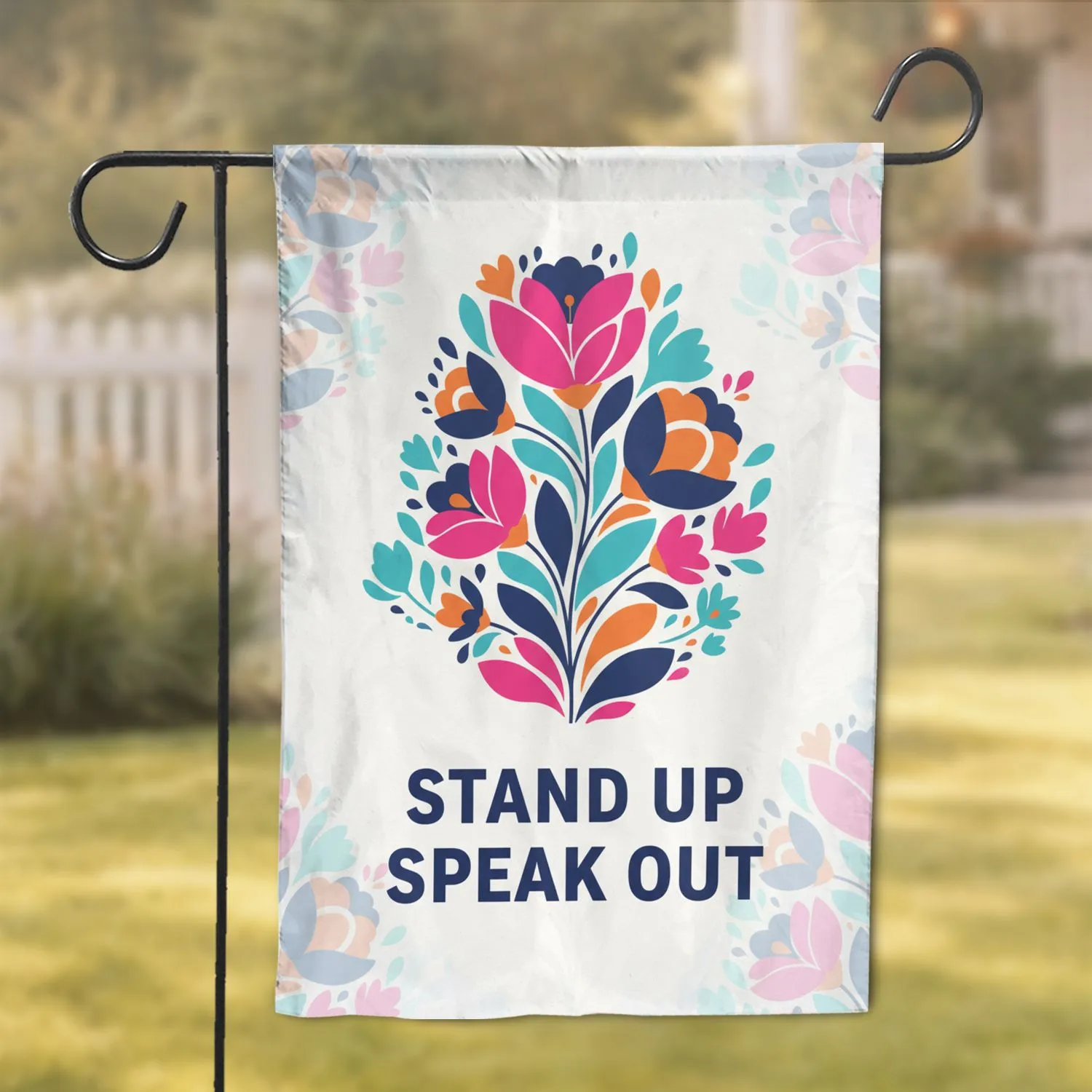 STAND UP SPEAK OUT Upward Sweeping Organic Floral Bouquet - Inspire Change Home Decor Gift Garden Flag - 1